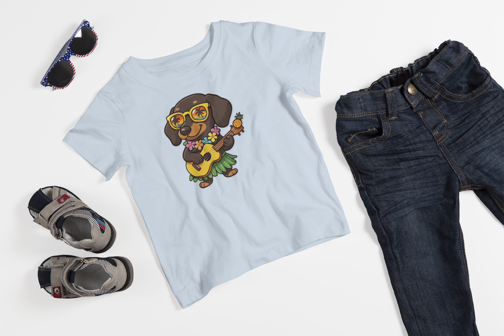 Hawaiian Hula Dachshund Toddler T-Shirt — Cute Ukulele Dog