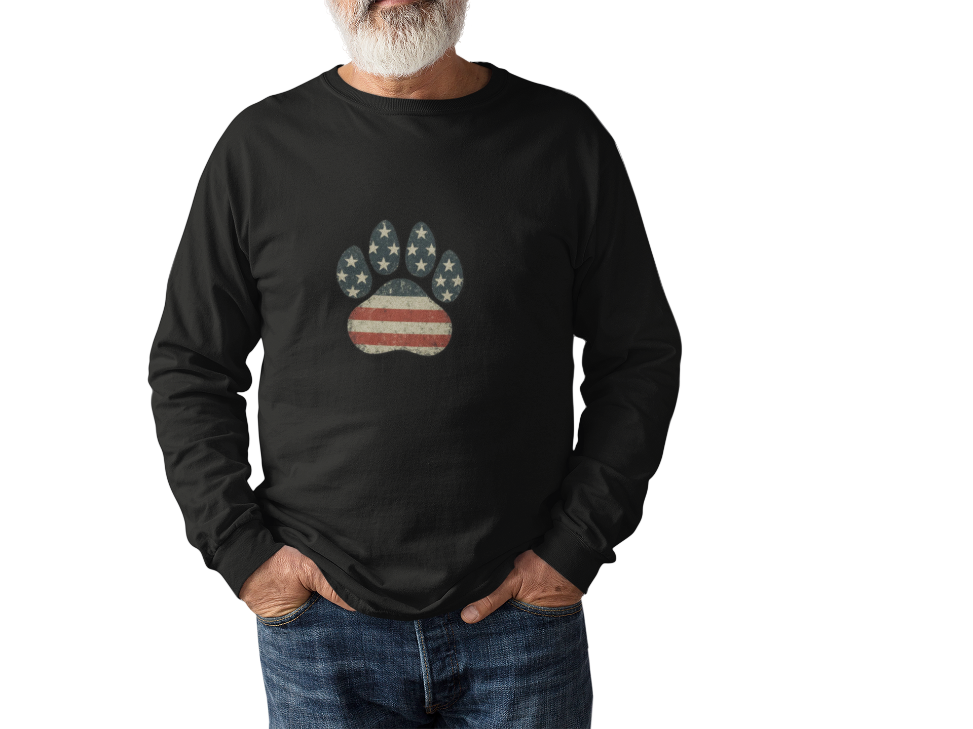 American Flag Paw Print Long Sleeve Tee — Patriotic Dog Lover Shirt