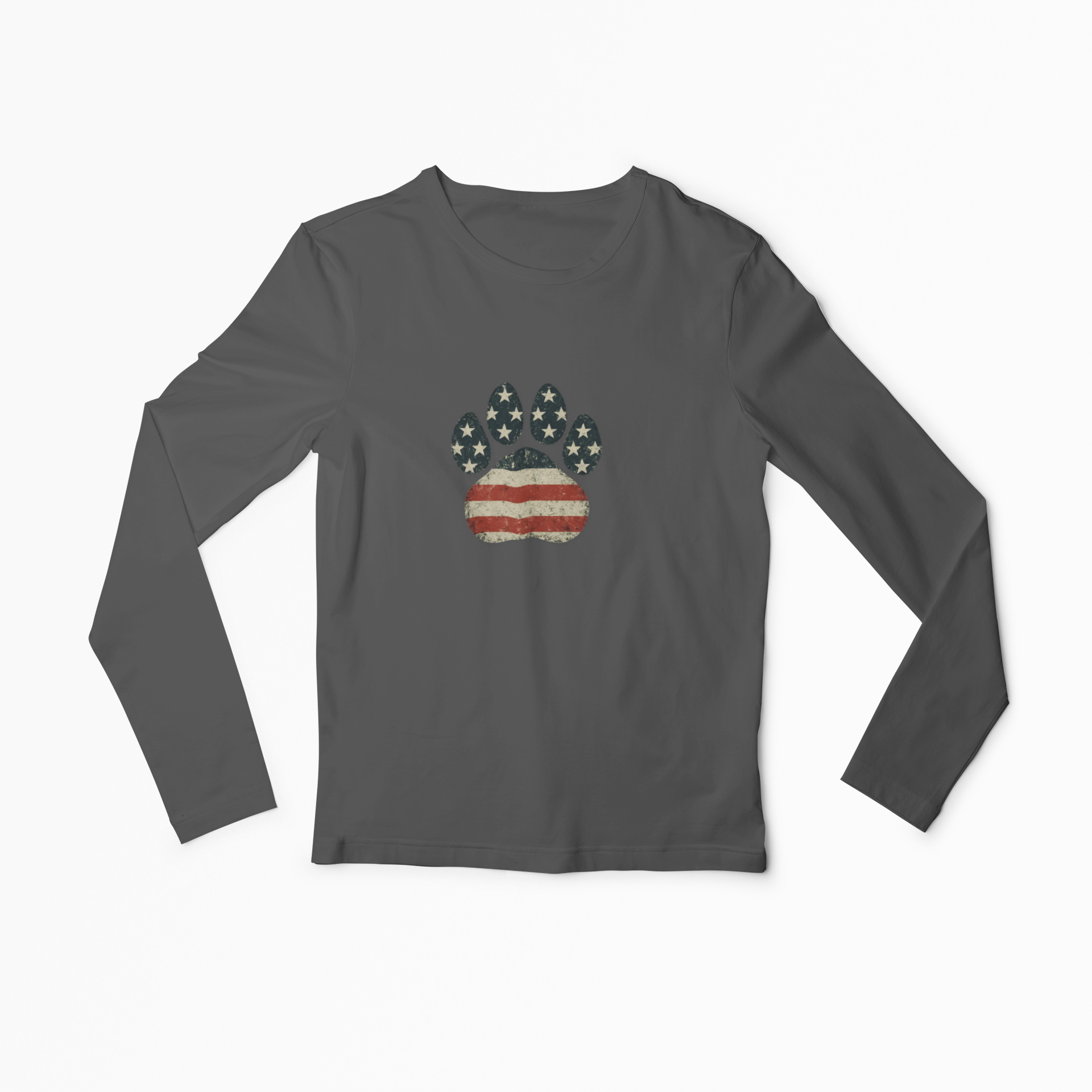 American Flag Paw Print Long Sleeve Tee — Patriotic Dog Lover Shirt