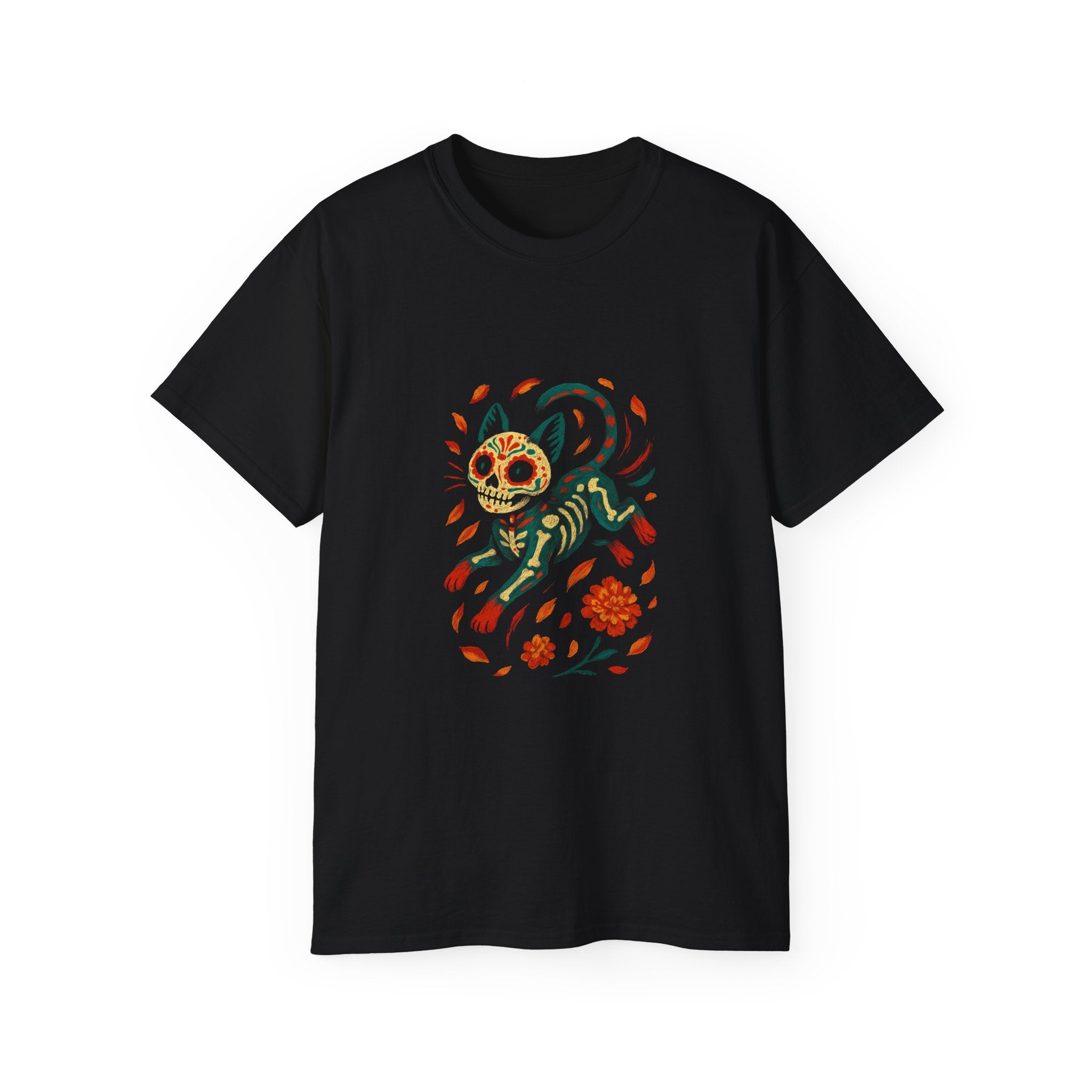 Skeleton Cat Dia de los Muertos Halloween T-Shirt