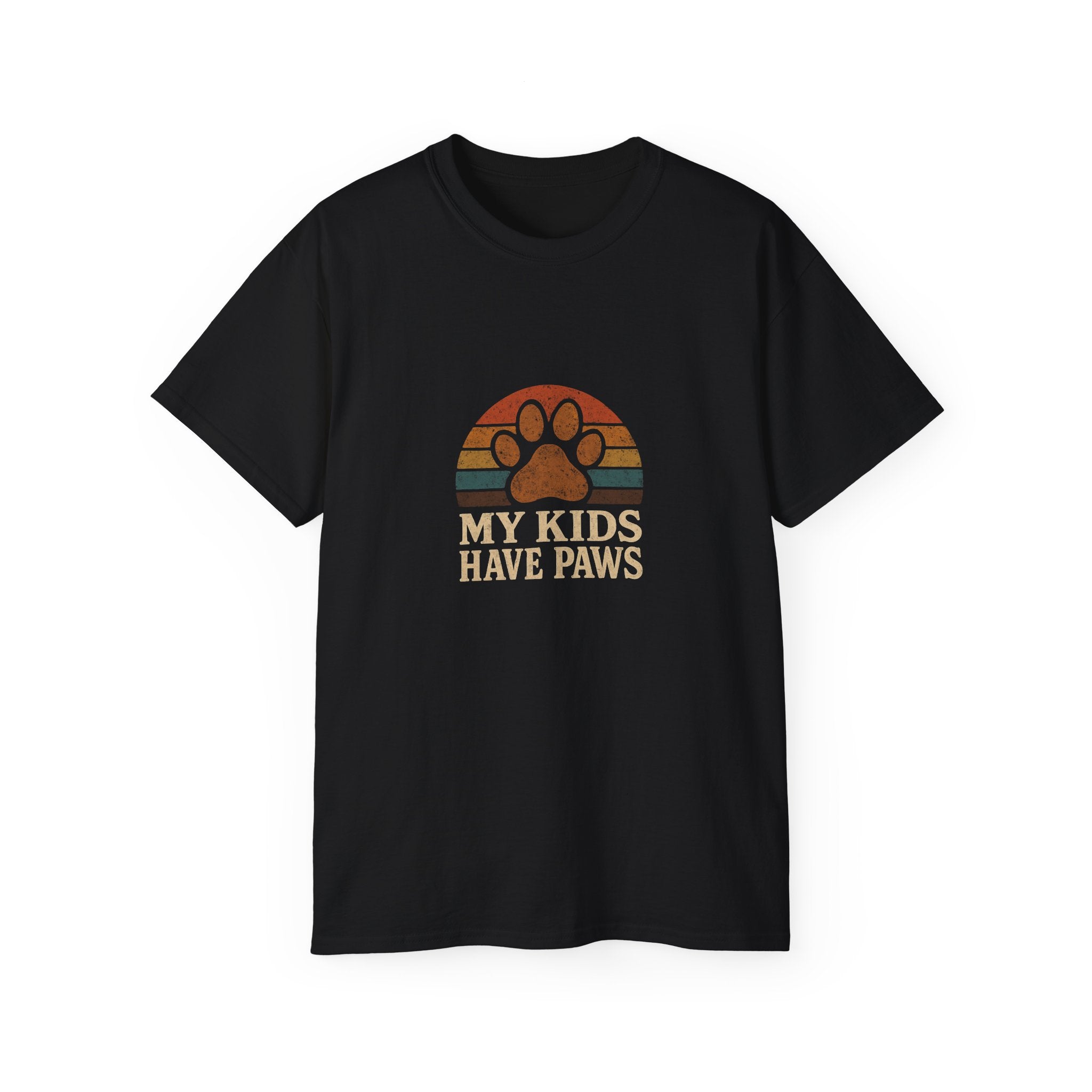 T-Shirt — "My Kids Have Paws" Retro Paw Print Tee