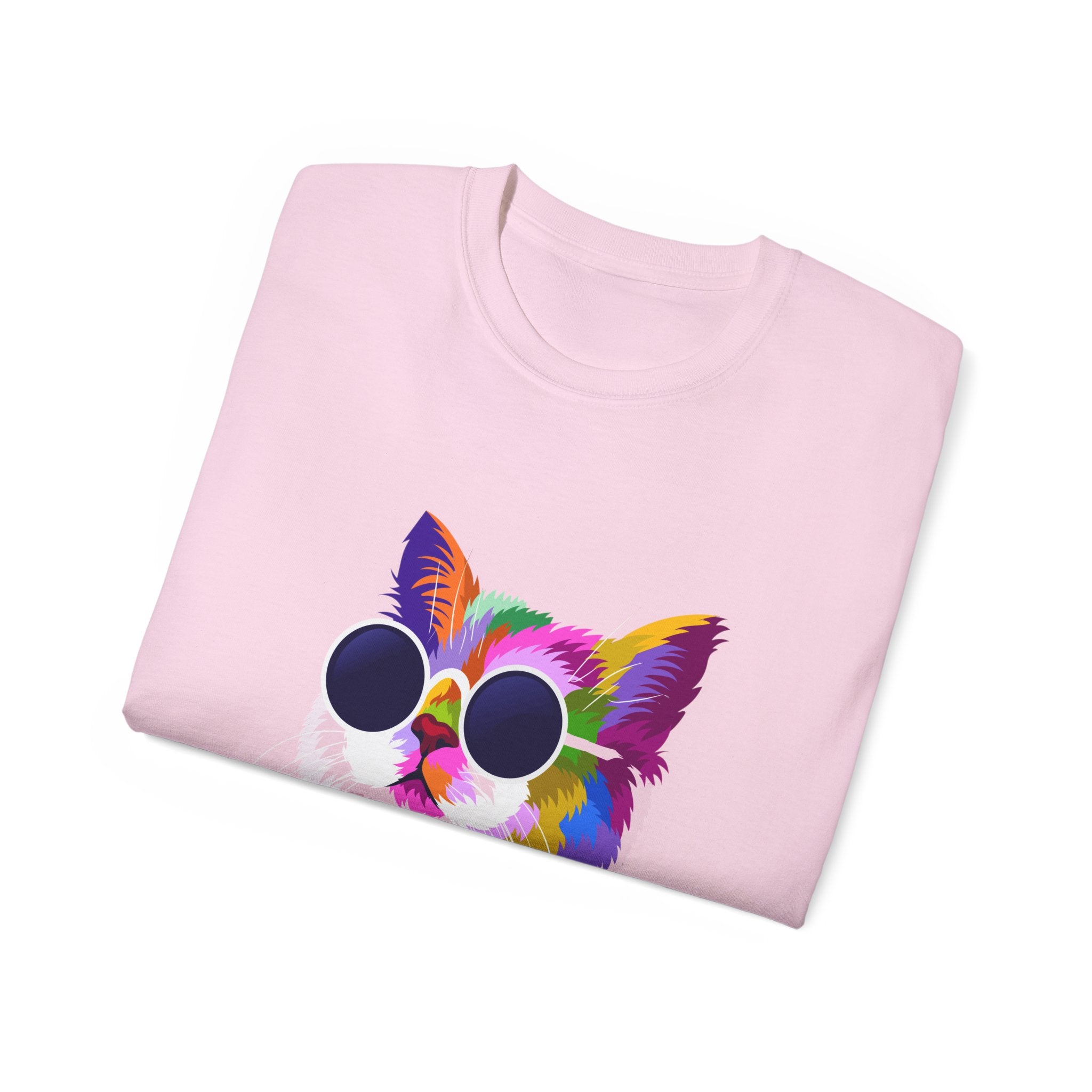 Colorful Cat Sunglasses T‑Shirt — Vibrant Retro Kitty Tee