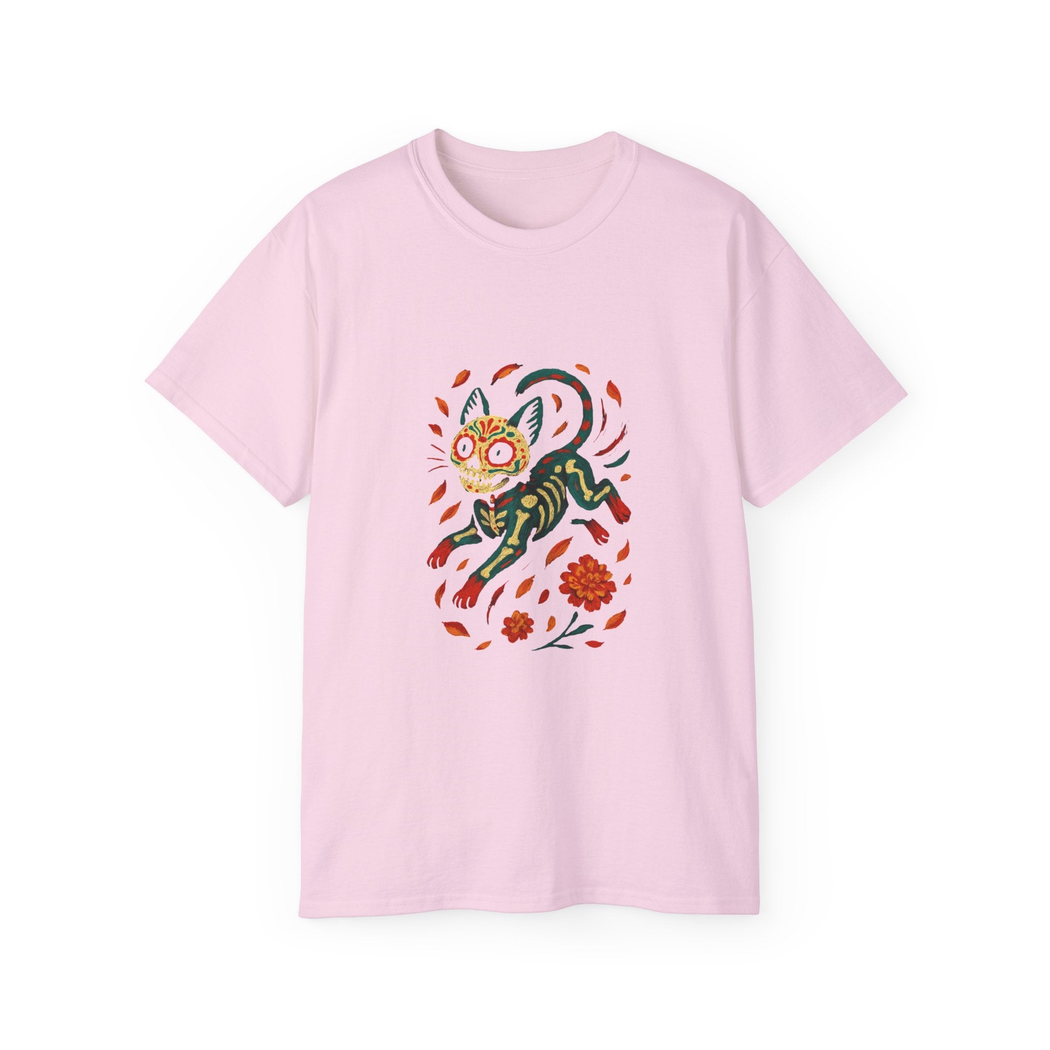 Skeleton Cat Dia de los Muertos Halloween T-Shirt