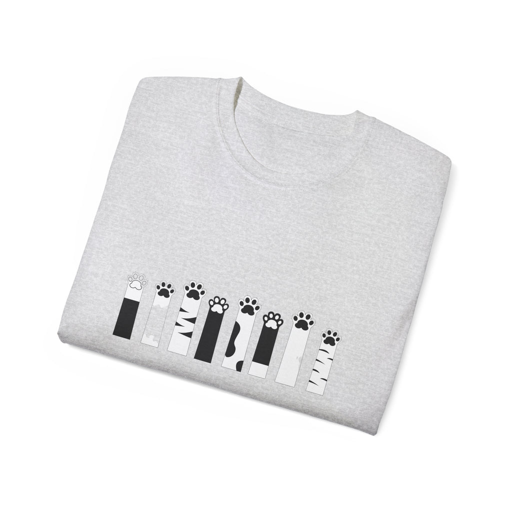 T-Shirt — Cat Paws Typographic Design (black paw prints)