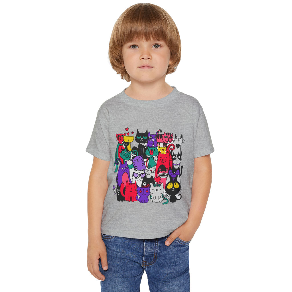 Toddler T-Shirt — Colorful Cute Cat Crowd Graphic