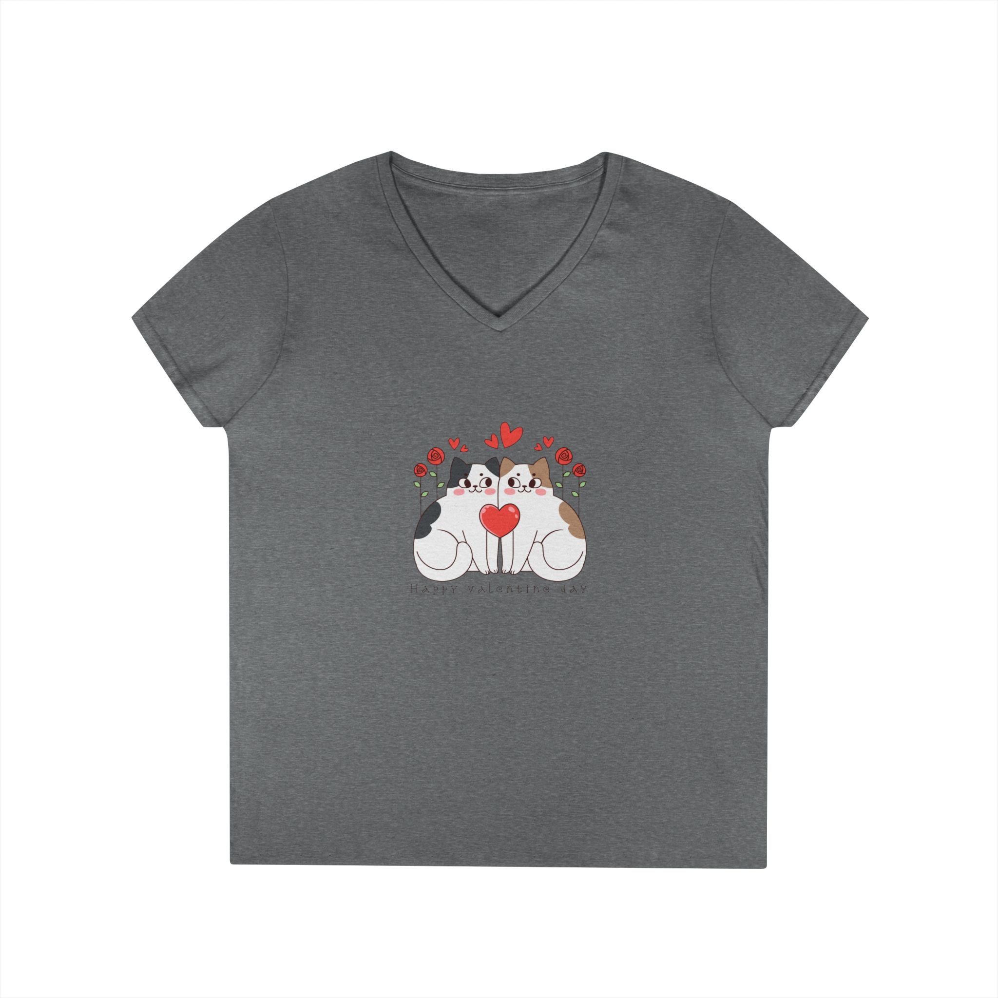 Cat Lover V-Neck T-Shirt – Two Cats & Heart Illustration, Cute Pet Mom Tee