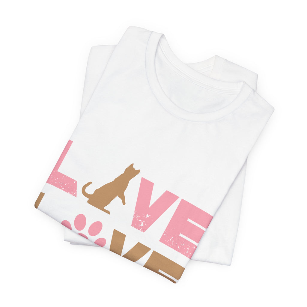 Love Love Meow Cat T-Shirt — Cute Paw Print Graphic Tee for Cat Lovers