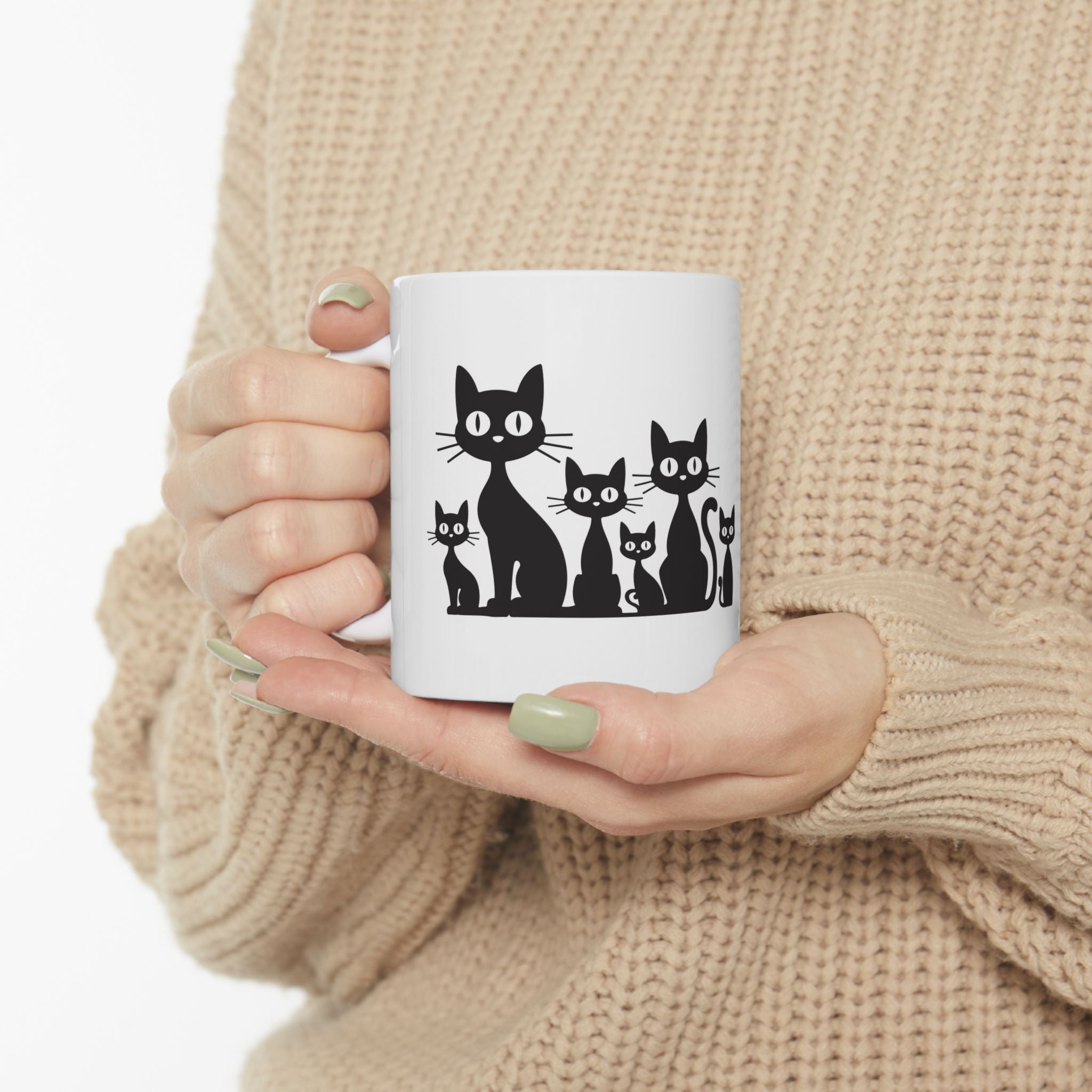 Cute Black Cat Family Ceramic Mug – Funny Cat Lover Coffee Cup 11oz