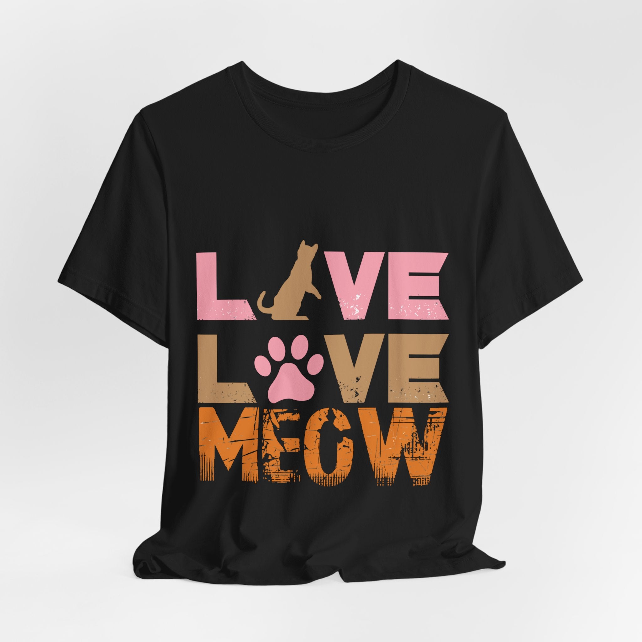 Love Love Meow Cat T-Shirt — Cute Paw Print Graphic Tee for Cat Lovers