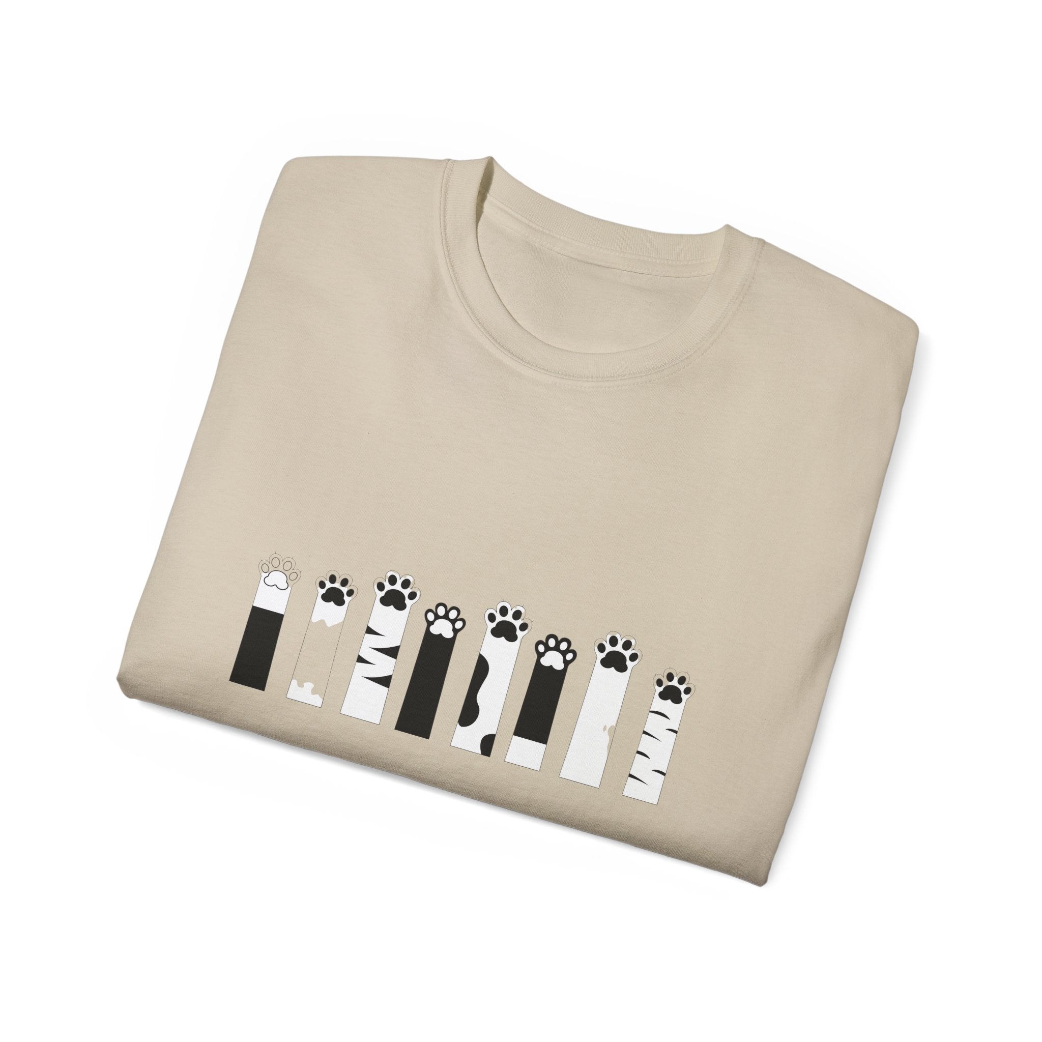 T-Shirt — Cat Paws Typographic Design (black paw prints)
