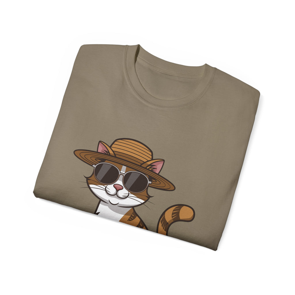 Cool Cat Tee — Sunglasses & Straw Hat Cat Graphic T-Shirt