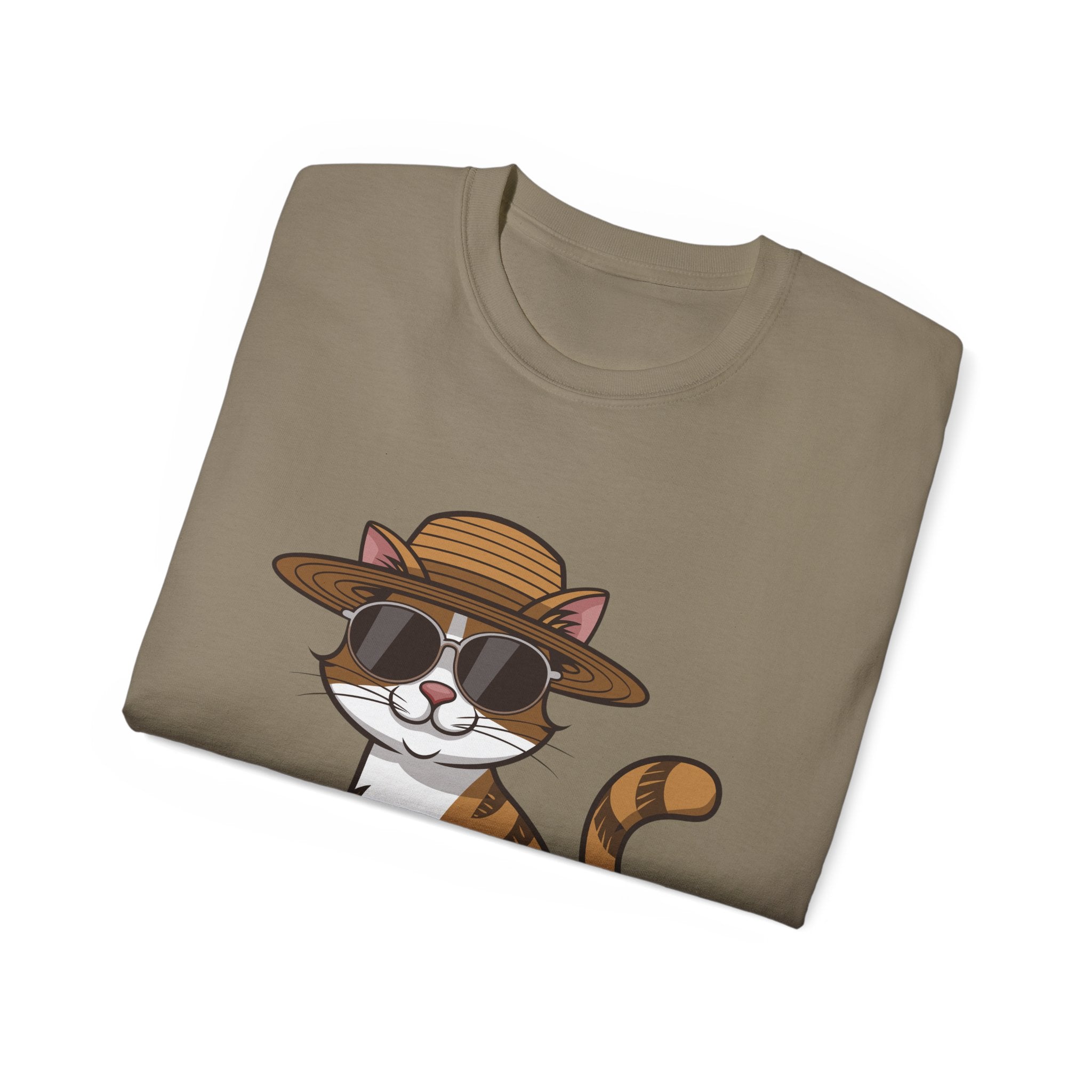 Cool Cat Tee — Sunglasses & Straw Hat Cat Graphic T-Shirt