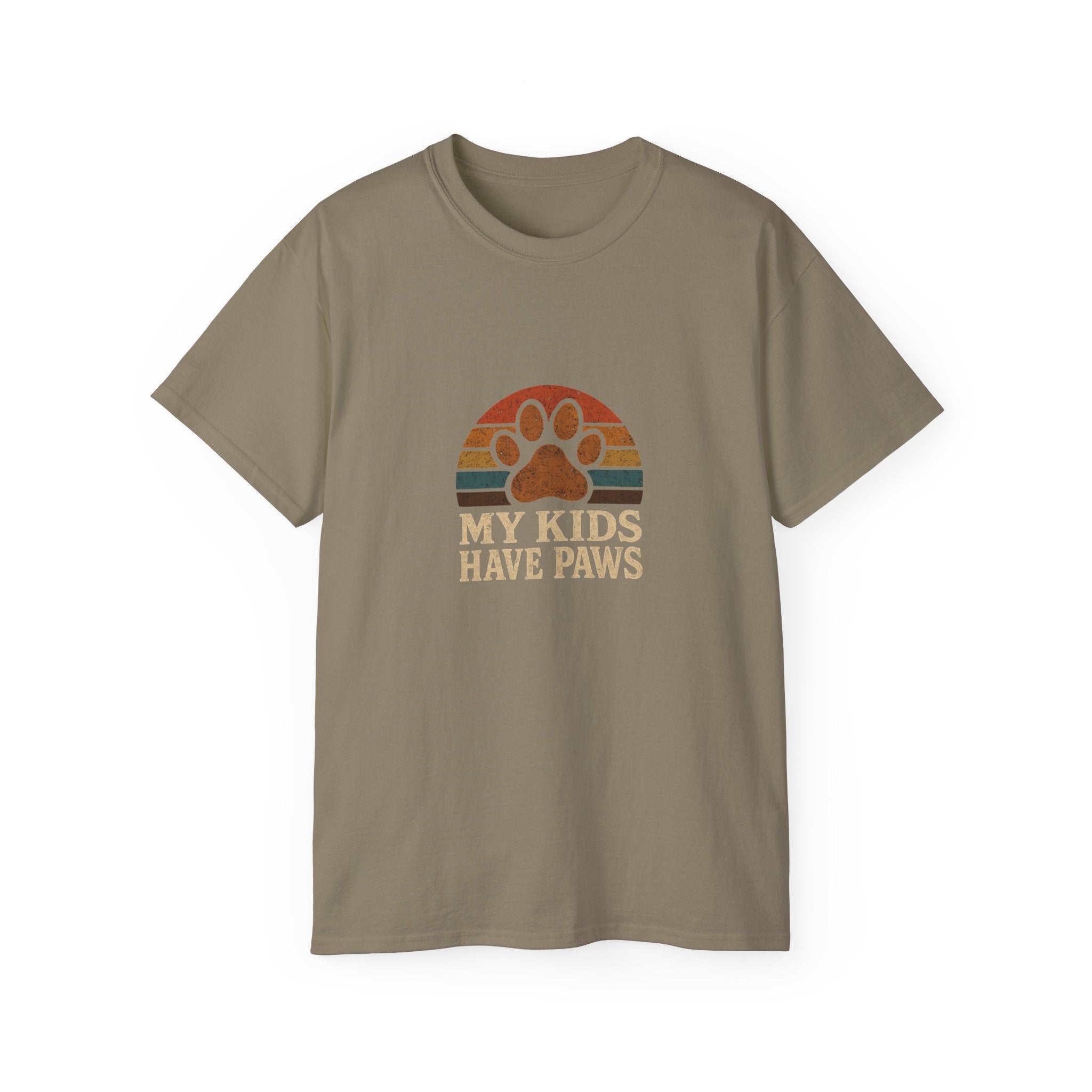 T-Shirt — "My Kids Have Paws" Retro Paw Print Tee