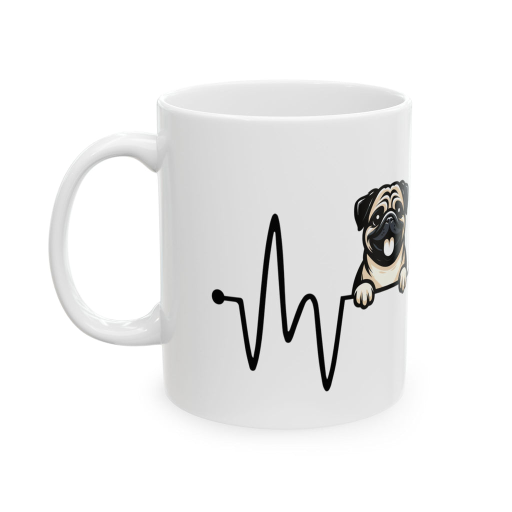 Pug Heartbeat Ceramic Mug — Cute Pug Lover Coffee Mug 11oz