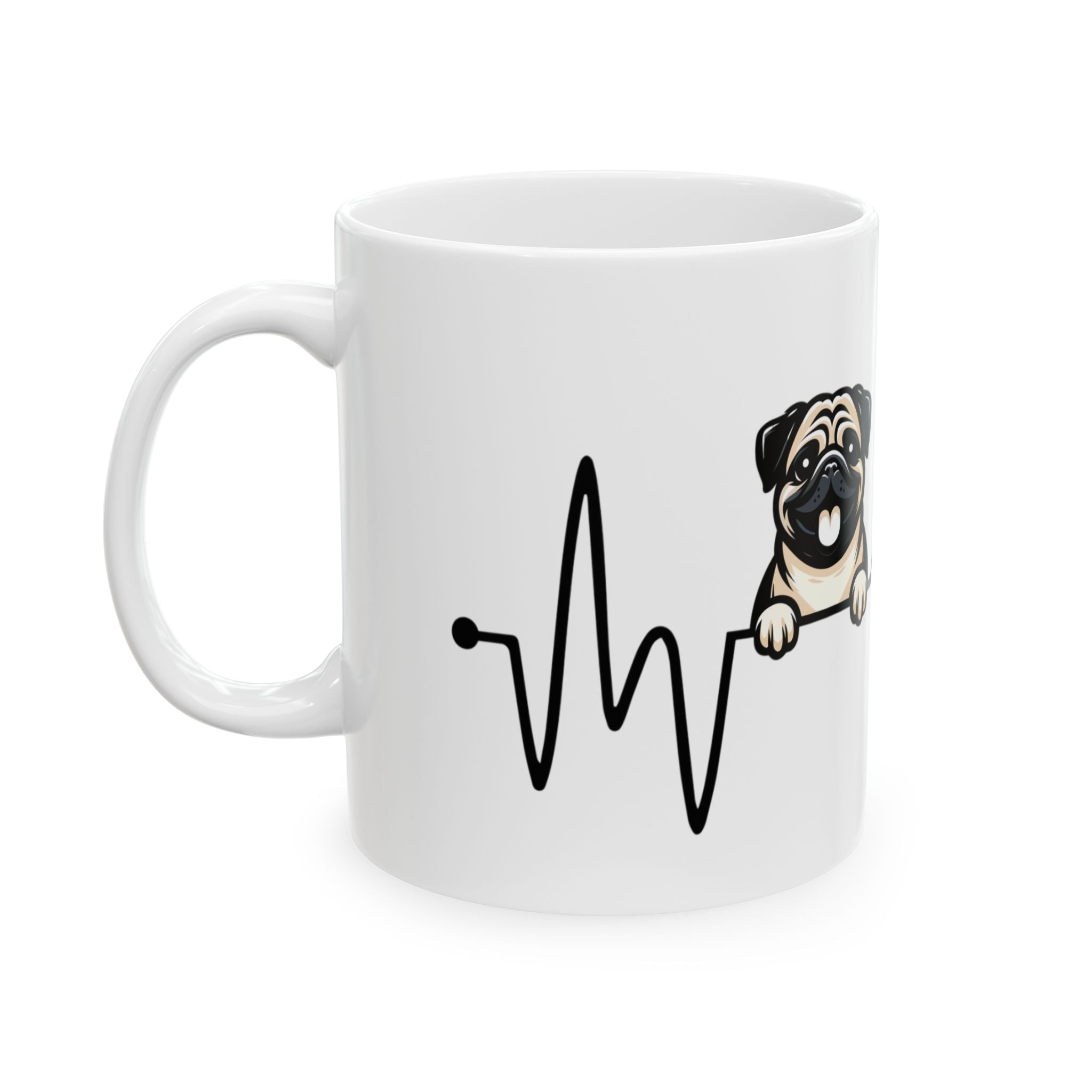 Pug Heartbeat Ceramic Mug — Cute Pug Lover Coffee Mug 11oz