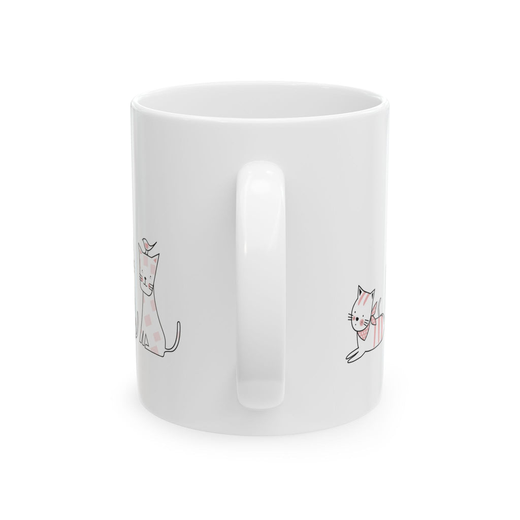 Please Smile Cat Mug — Cute Illustrated Cats Ceramic Coffee Cup (11oz, 15oz)