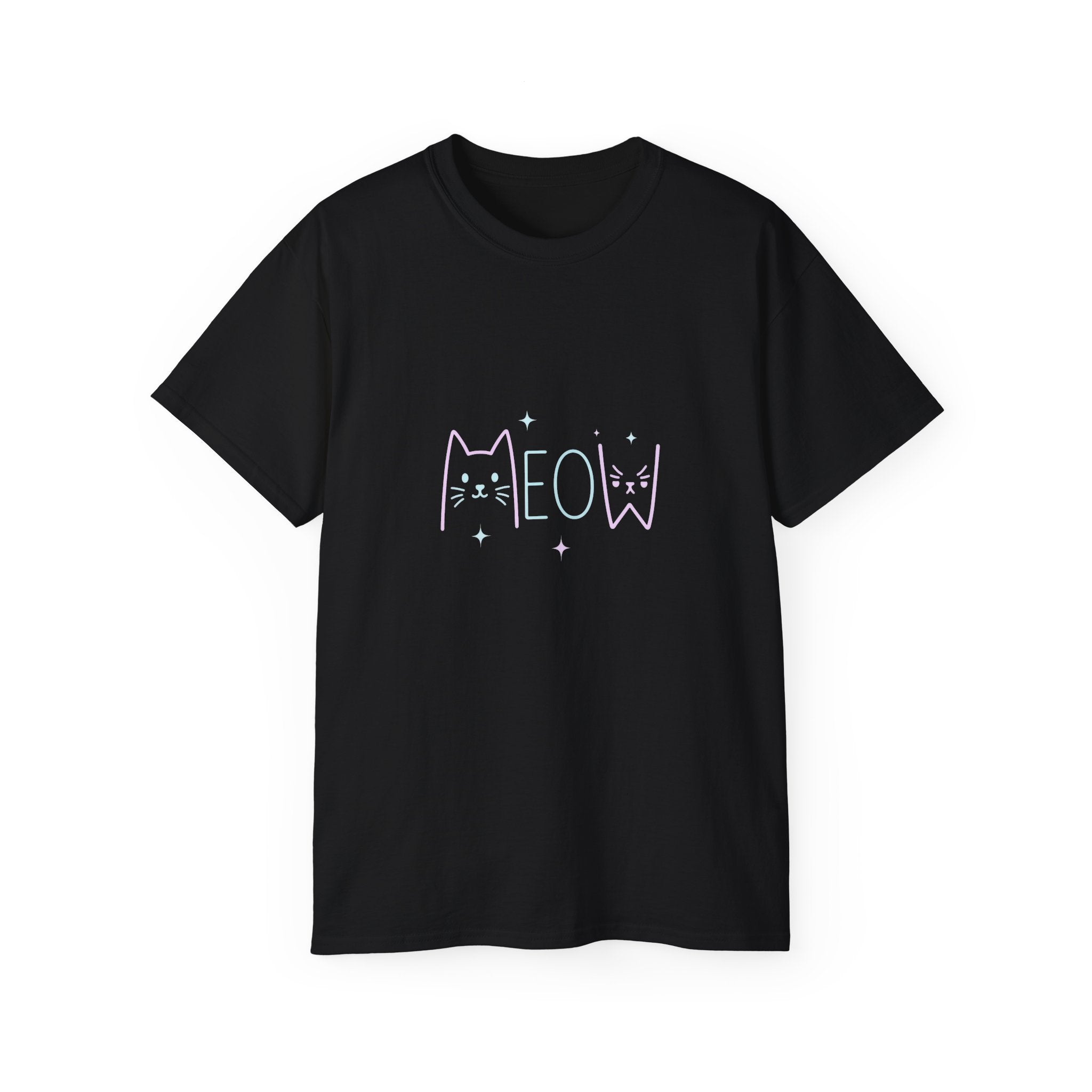 Meow Cat Graphic Tee — Pastel Kitty Faces & 'MEOW' Shirt