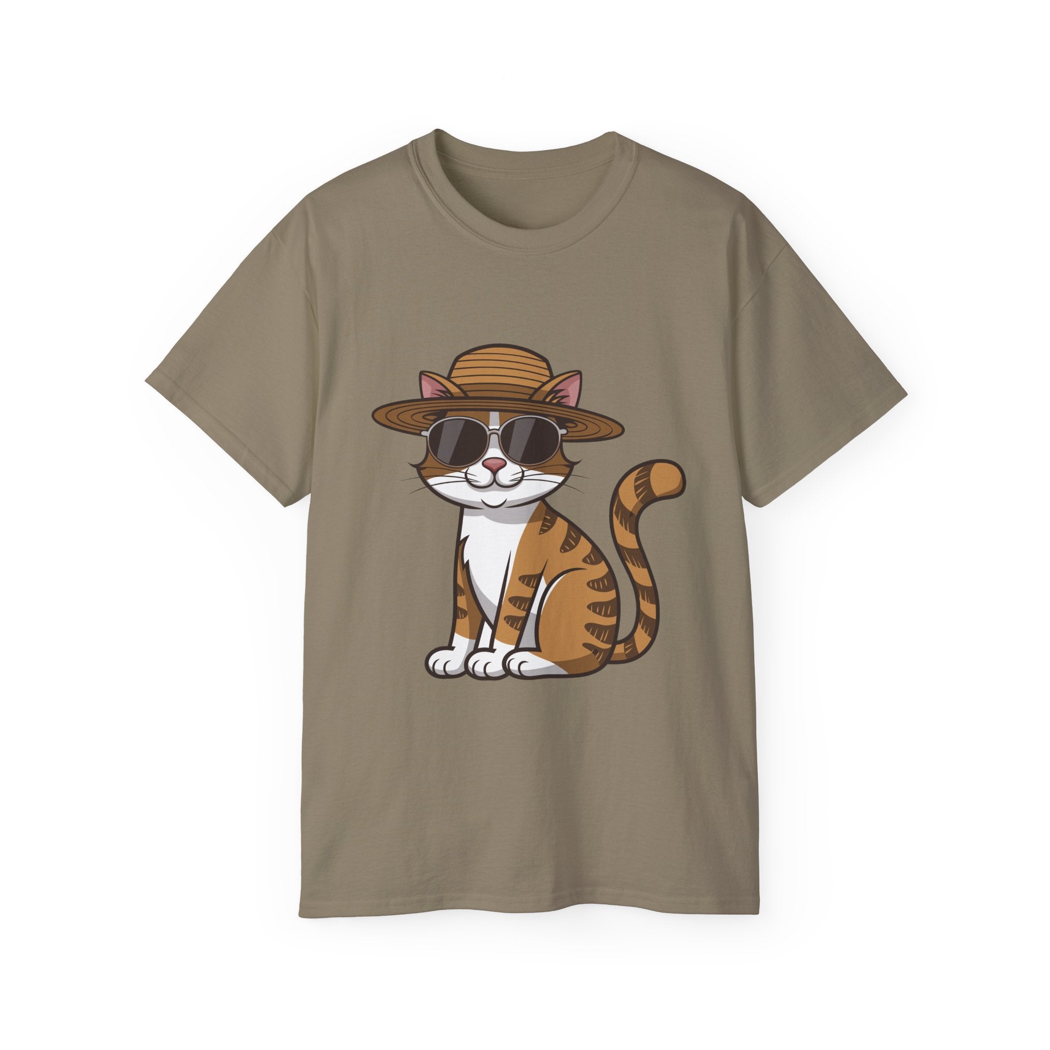 Cool Cat Tee — Sunglasses & Straw Hat Cat Graphic T-Shirt