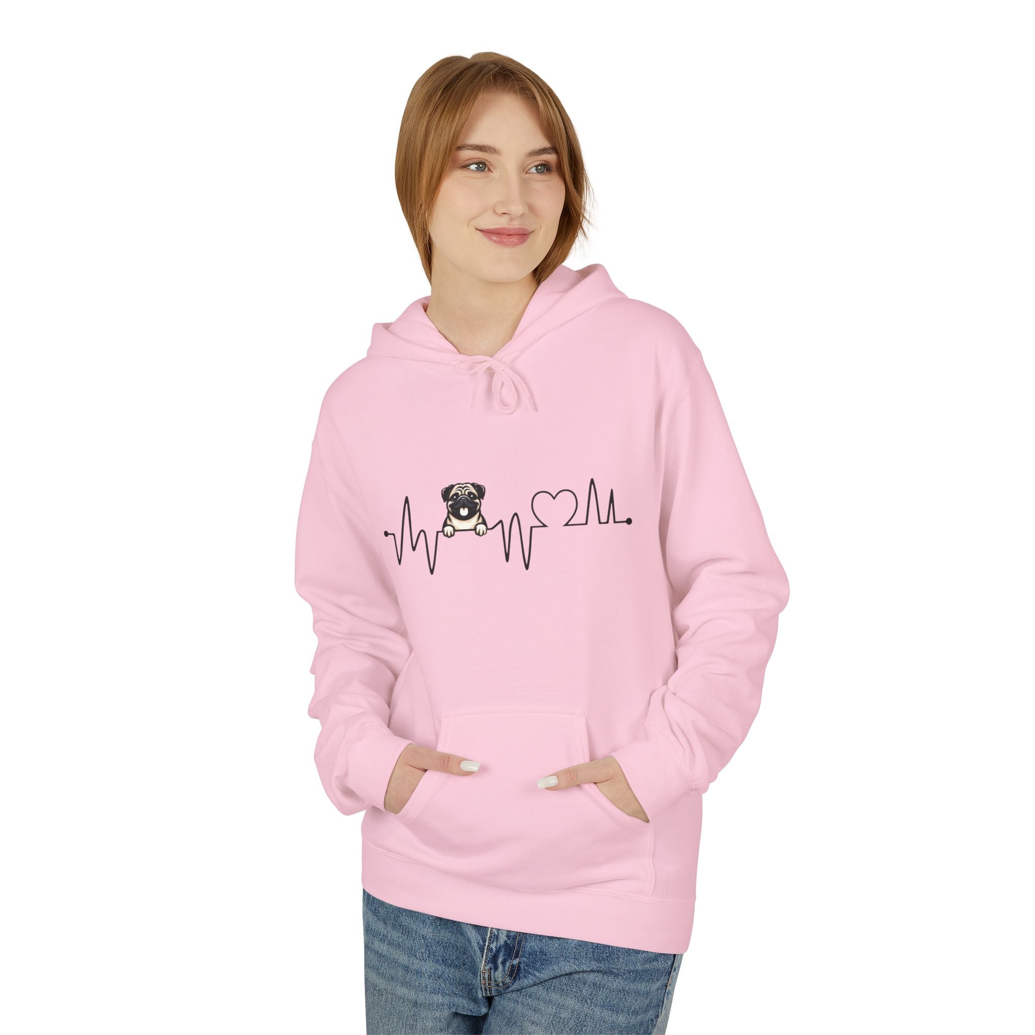 Pug Heartbeat Hoodie — Cute Pug EKG Graphic Sweatshirt