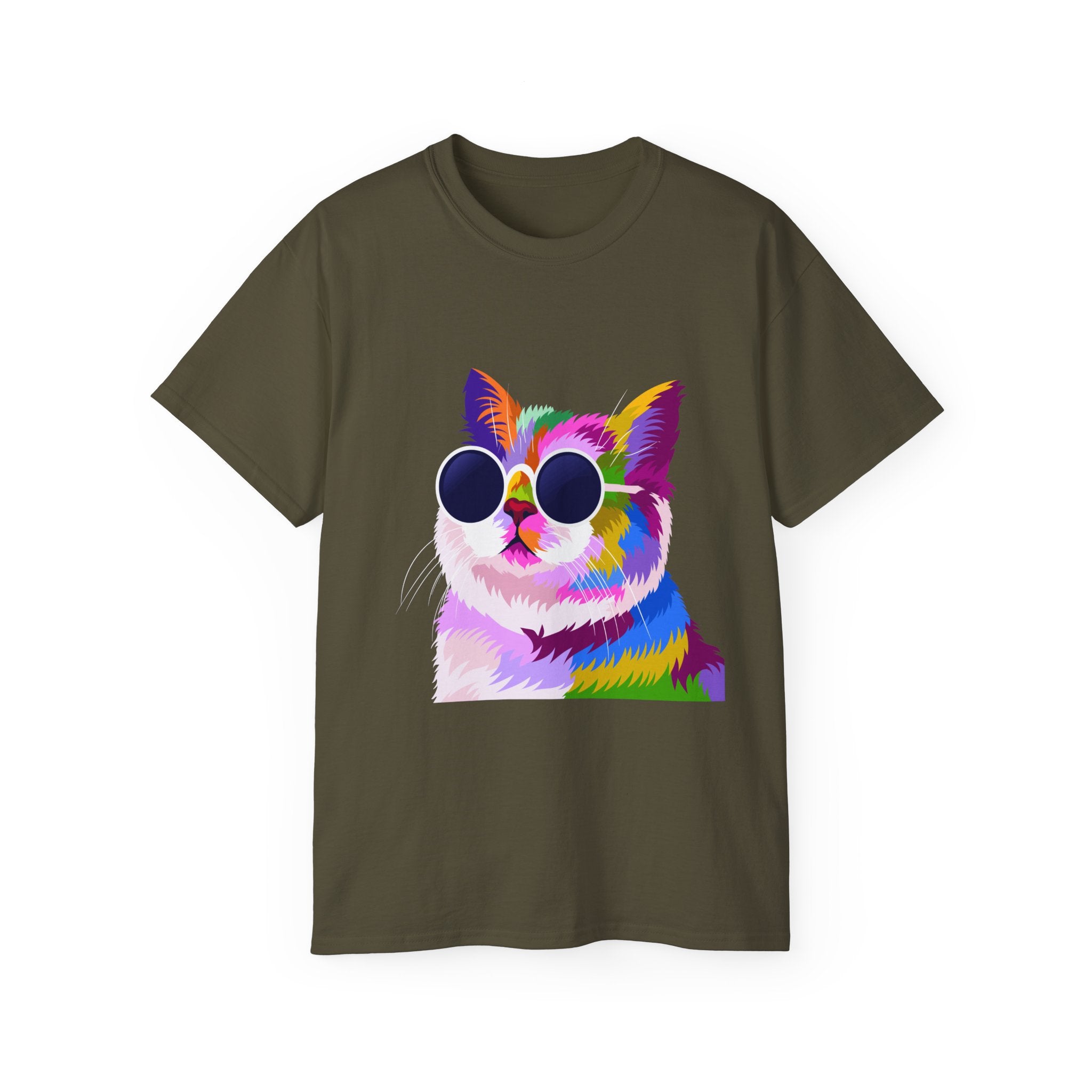 Colorful Cat Sunglasses T‑Shirt — Vibrant Retro Kitty Tee