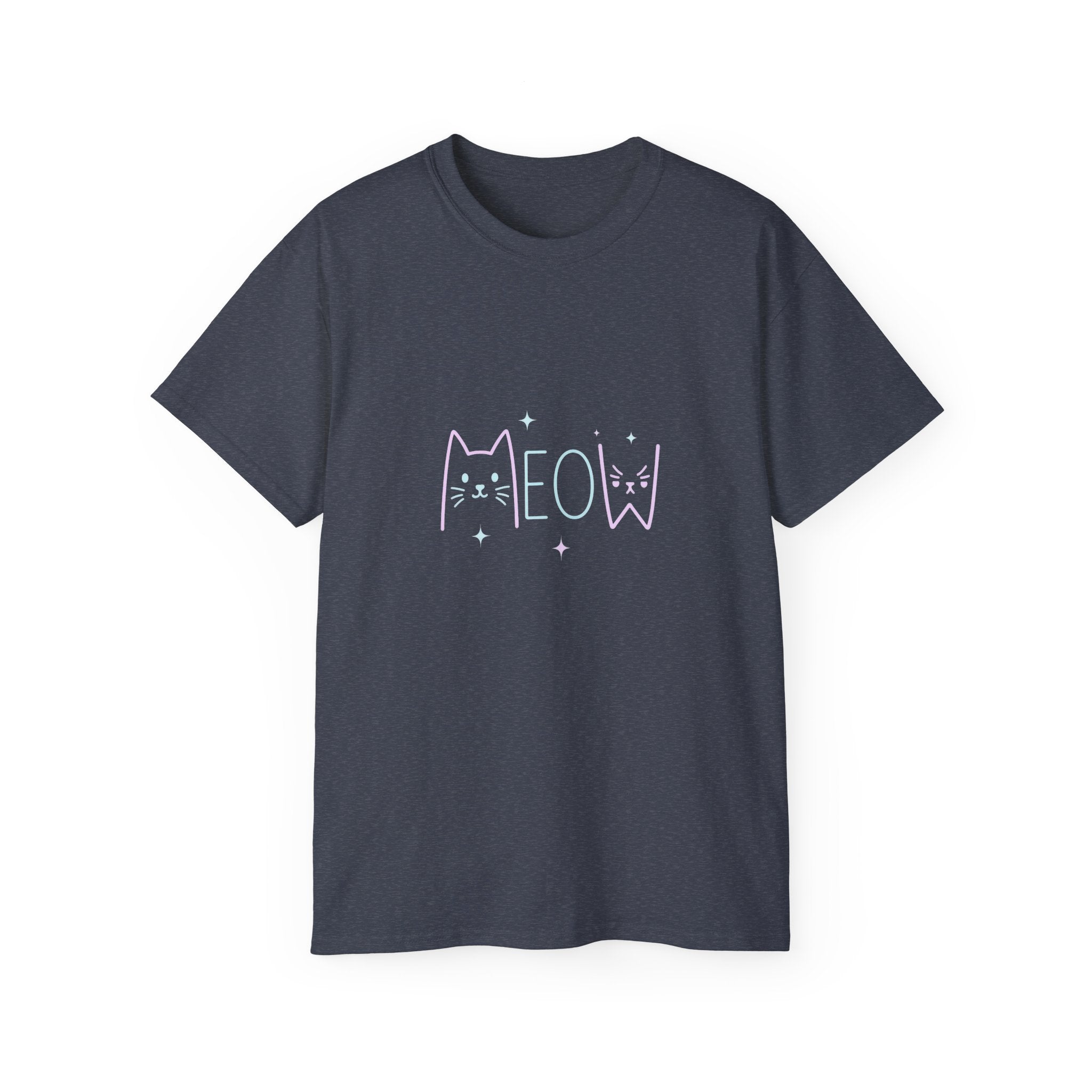 Meow Cat Graphic Tee — Pastel Kitty Faces & 'MEOW' Shirt
