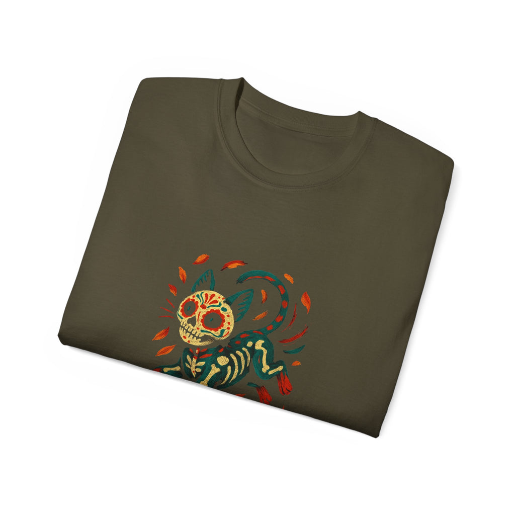 Skeleton Cat Dia de los Muertos Halloween T-Shirt