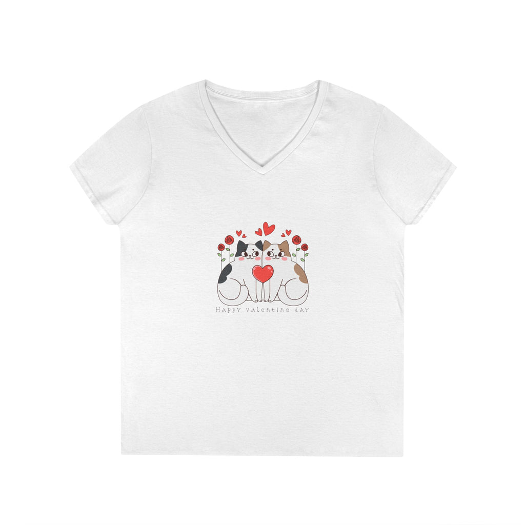 Cat Lover V-Neck T-Shirt – Two Cats & Heart Illustration, Cute Pet Mom Tee