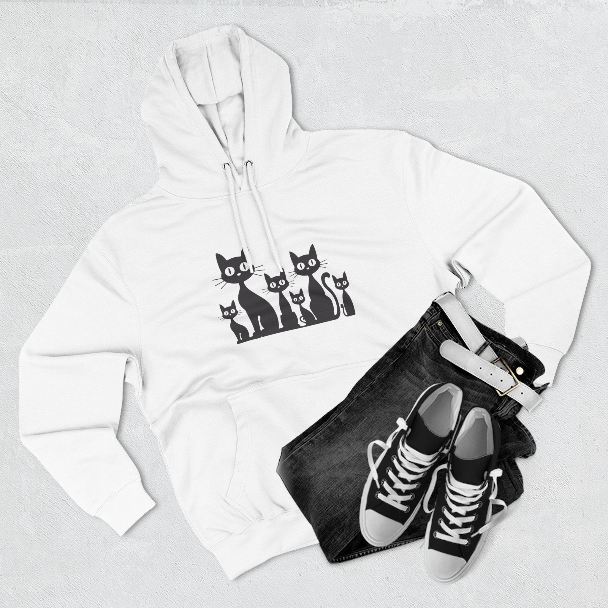 Cat Family Fleece Hoodie — Cute Black Cat Graphic Pullover