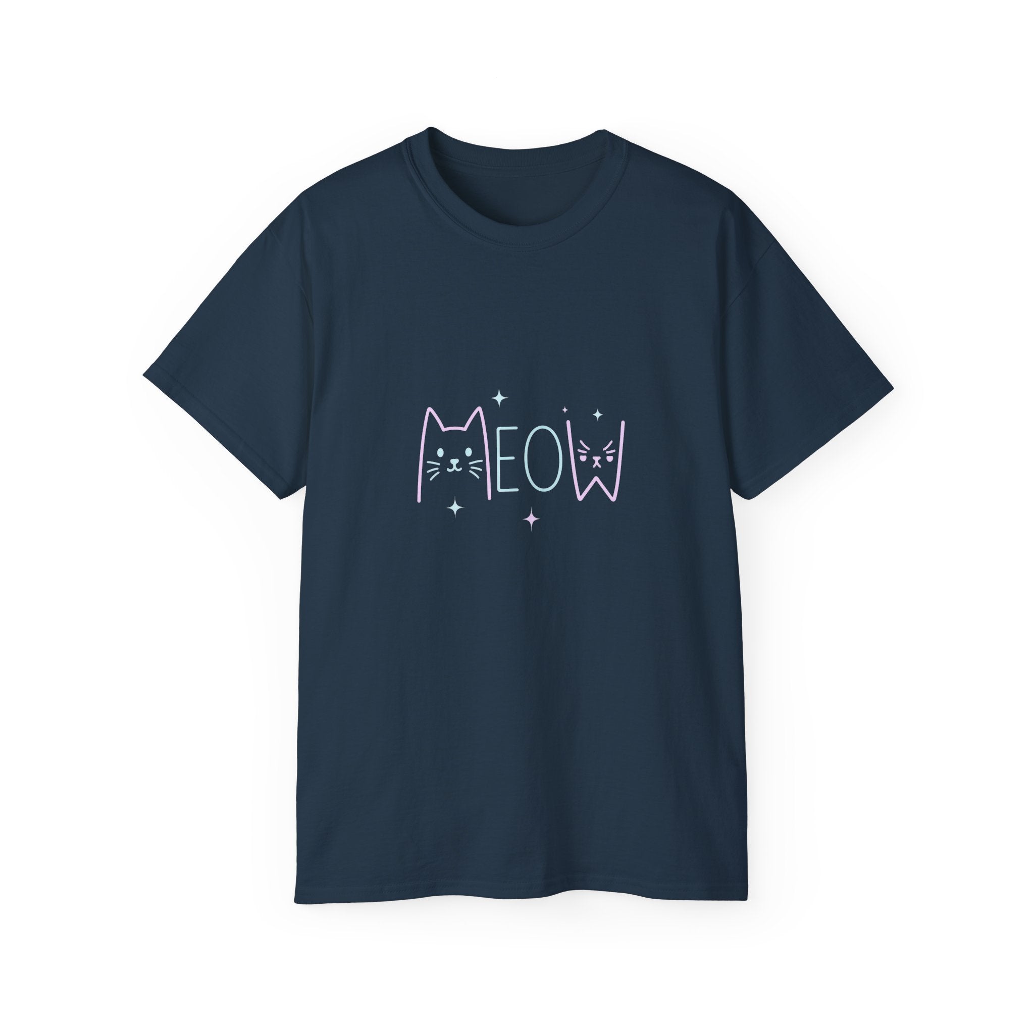 Meow Cat Graphic Tee — Pastel Kitty Faces & 'MEOW' Shirt