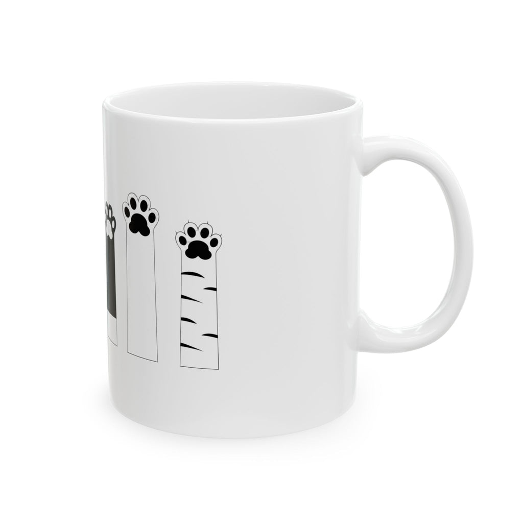 Cat Paw Stripe Ceramic Mug — Cute Cat Paw Print Coffee Cup 11oz