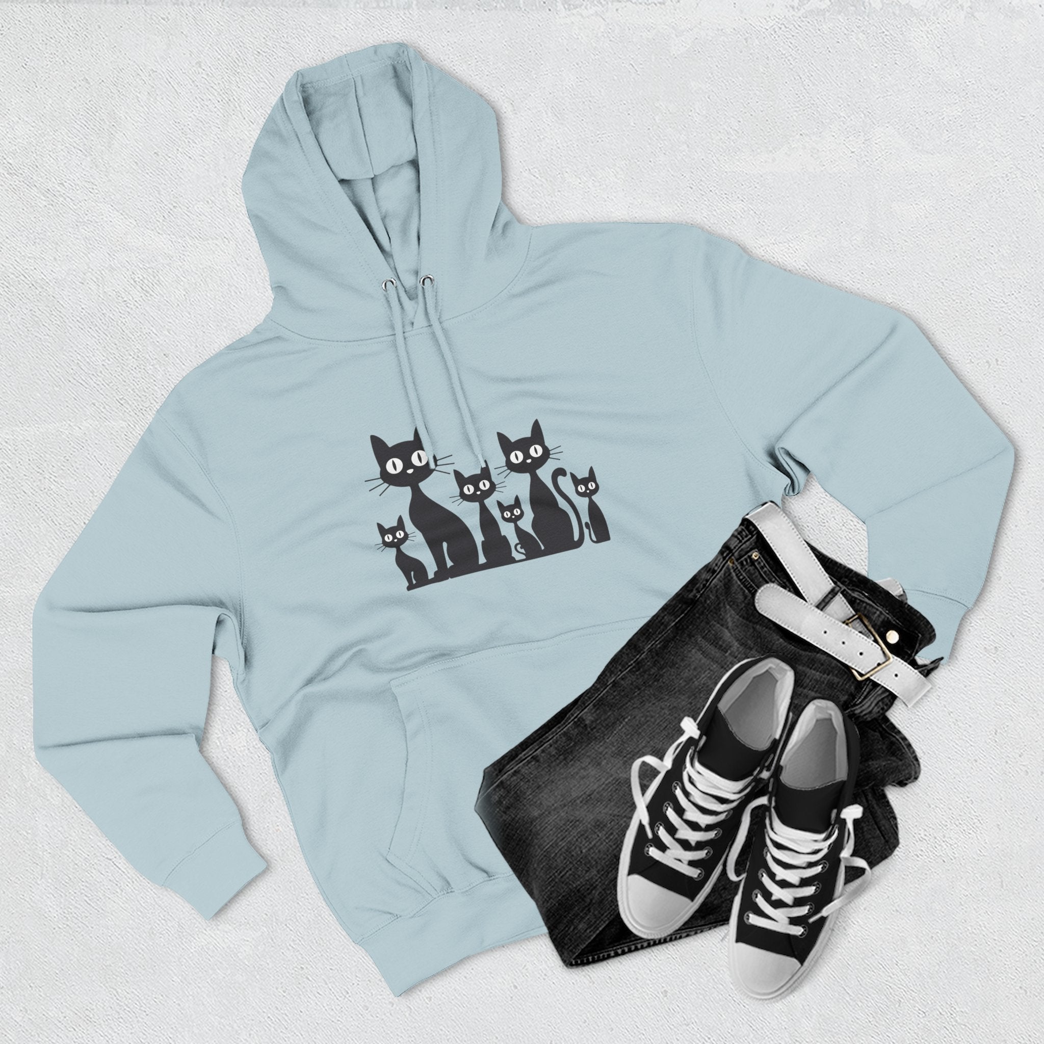 Cat Family Fleece Hoodie — Cute Black Cat Graphic Pullover