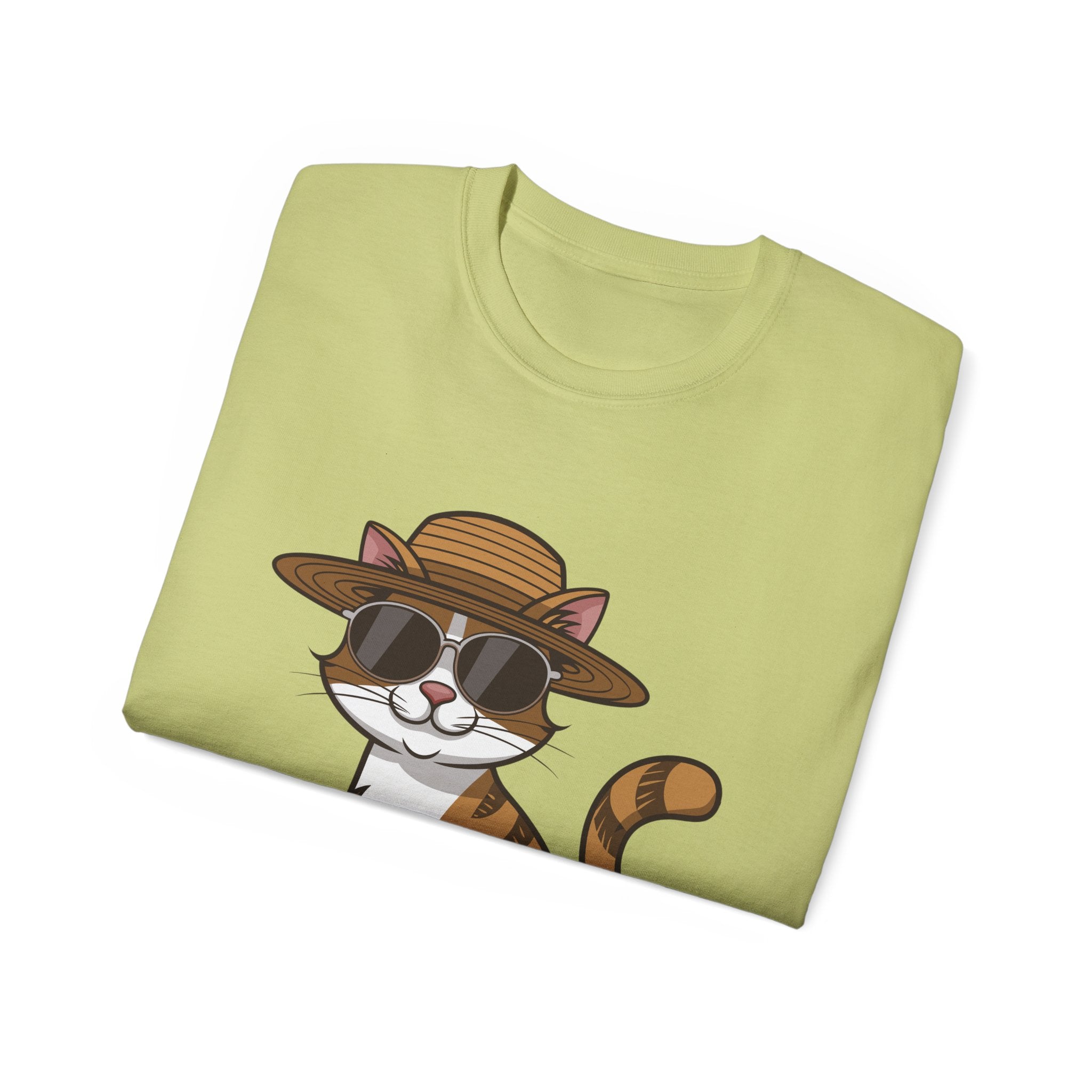 Cool Cat Tee — Sunglasses & Straw Hat Cat Graphic T-Shirt