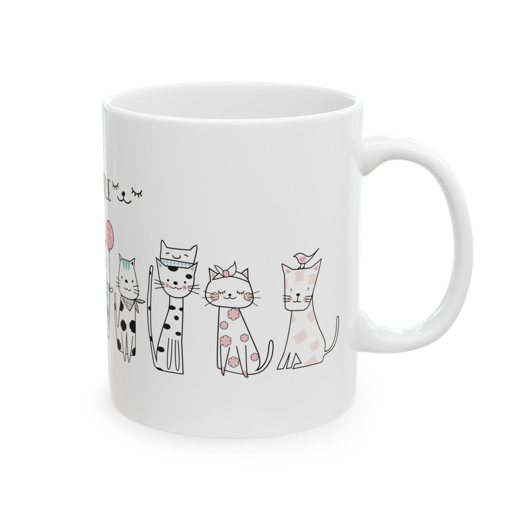 Please Smile Cat Mug — Cute Illustrated Cats Ceramic Coffee Cup (11oz, 15oz)