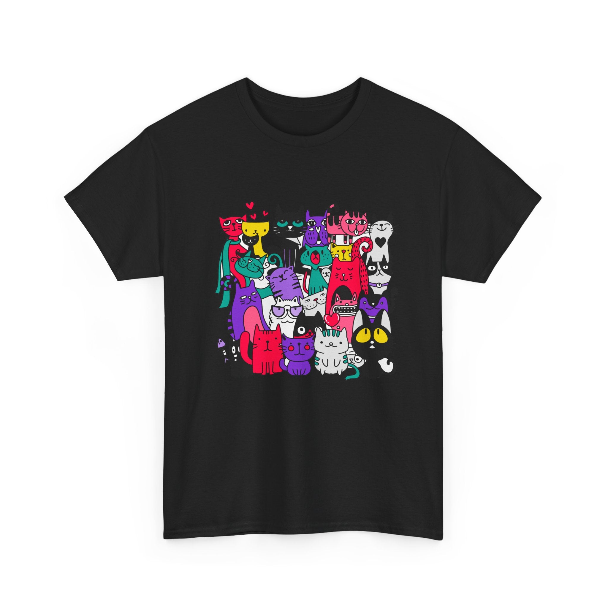 Colorful Cat Squad T-Shirt — Cute Cartoon Cats Graphic Tee