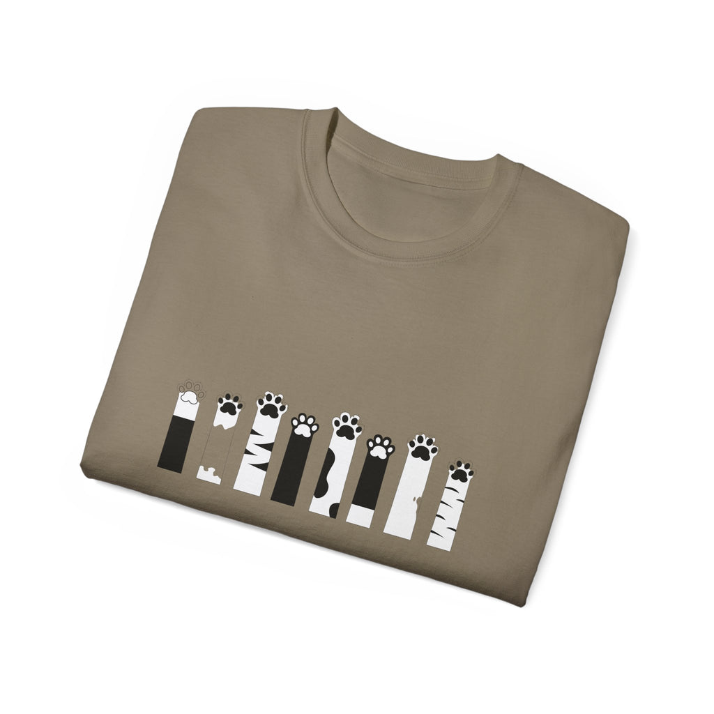 T-Shirt — Cat Paws Typographic Design (black paw prints)