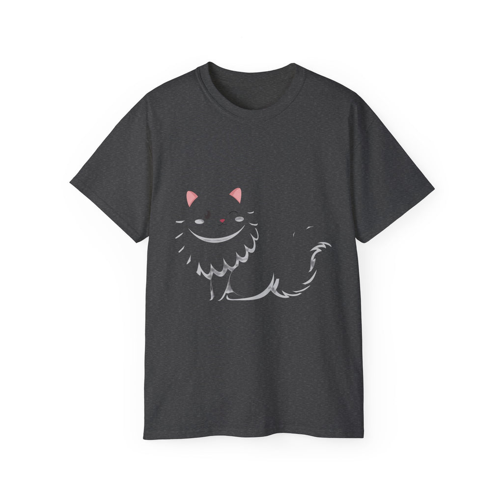 White Cat Graphic Tee — Cute Fluffy Cat Illustration T-Shirt