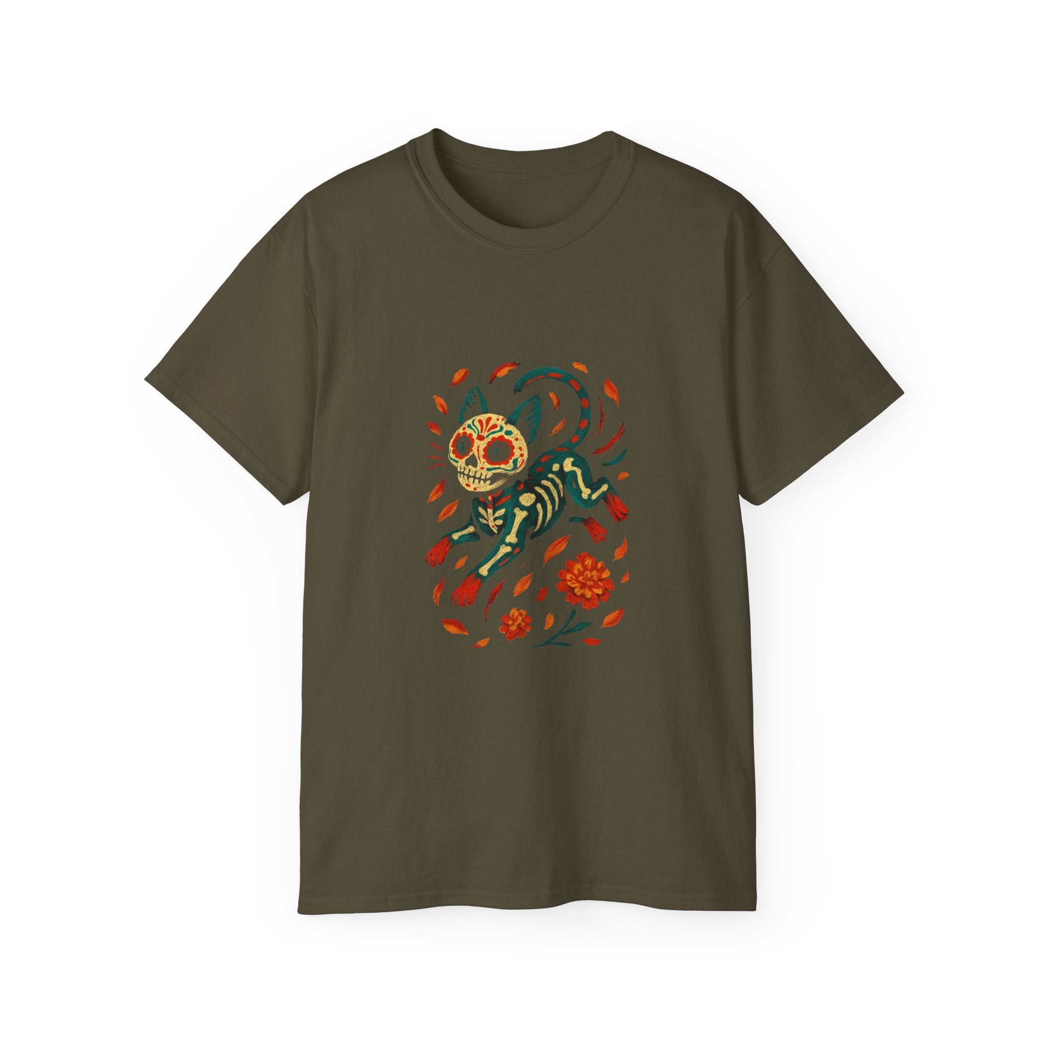 Skeleton Cat Dia de los Muertos Halloween T-Shirt