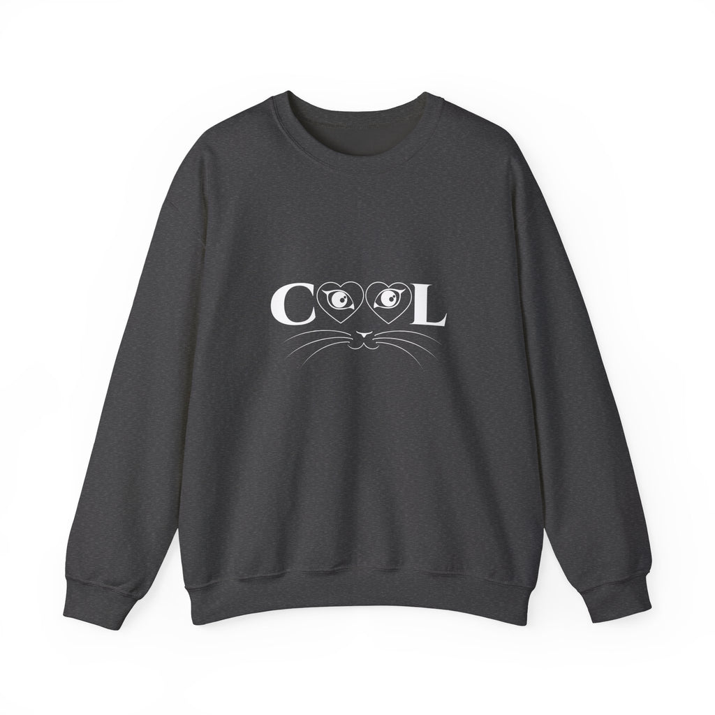 Cool Cat Crewneck Sweatshirt — Cute Cat Face 'COOL' Graphic