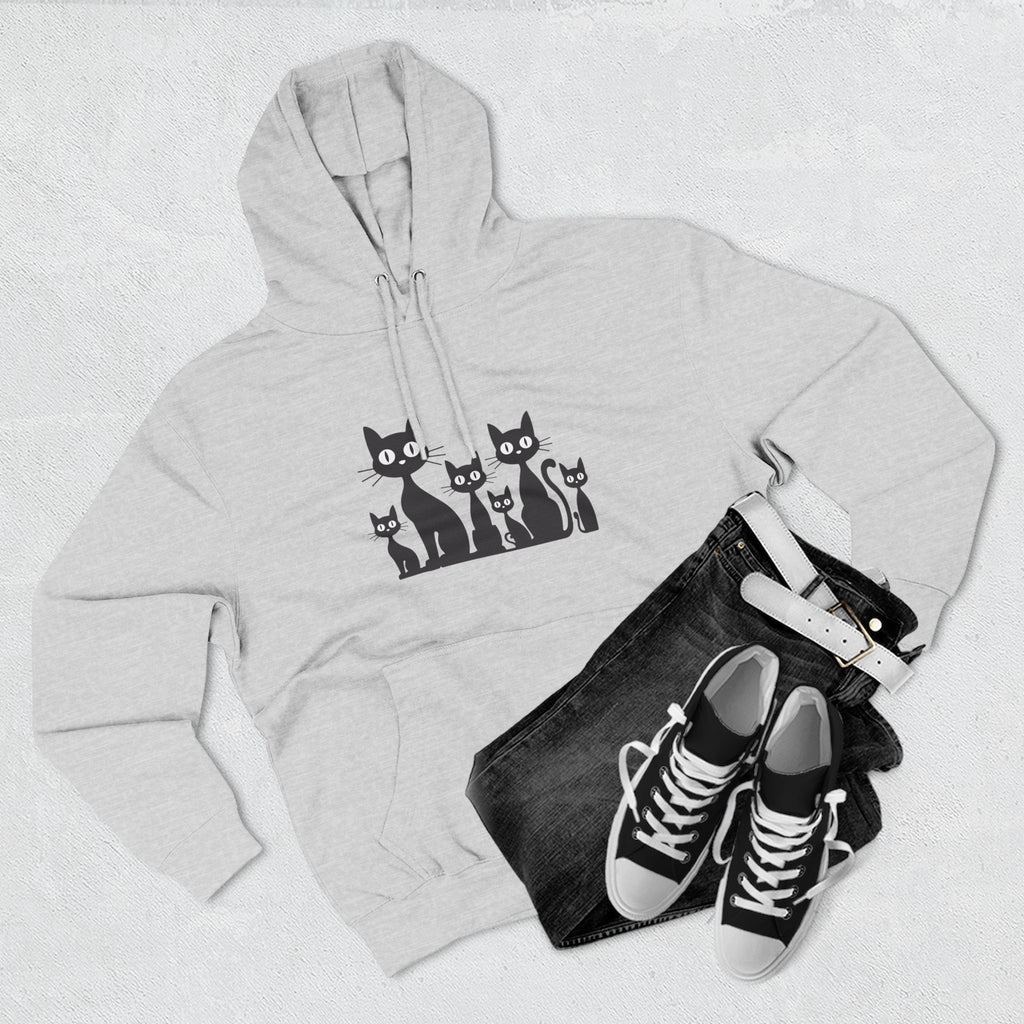Cat Family Fleece Hoodie — Cute Black Cat Graphic Pullover