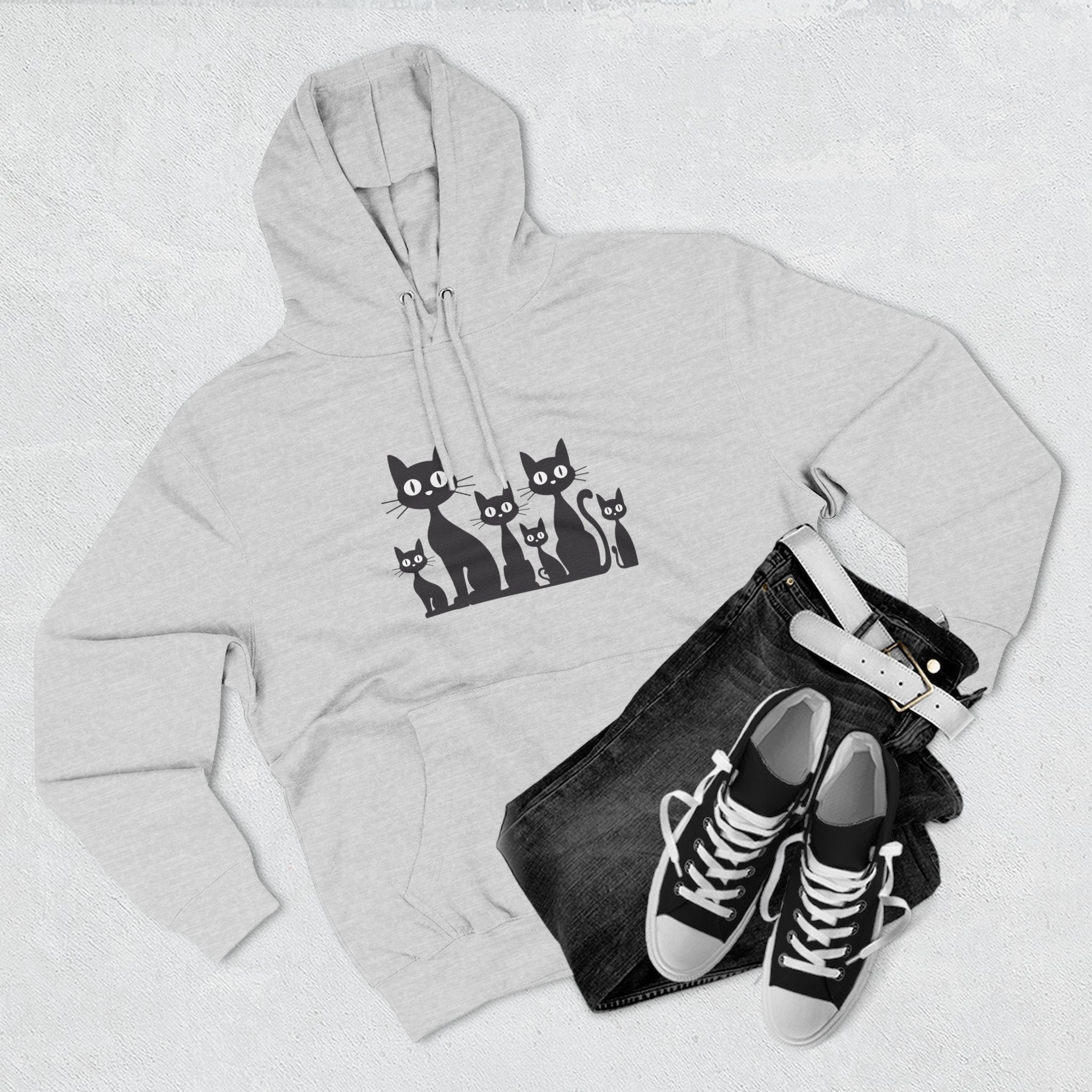 Cat Family Fleece Hoodie — Cute Black Cat Graphic Pullover