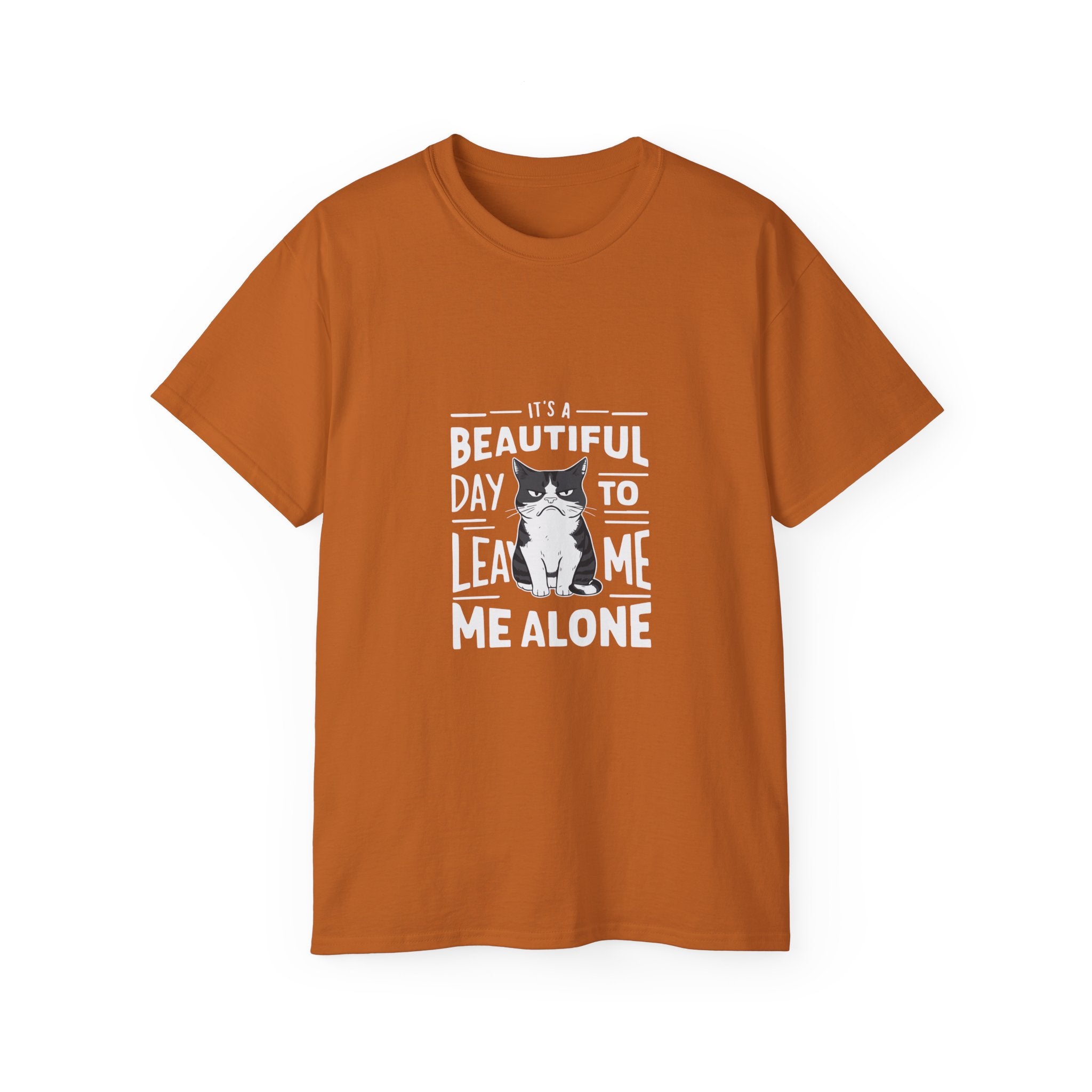 Funny Cat T-Shirt — "It's a Beautiful Day to Leave Me Alone" Graphic Tee