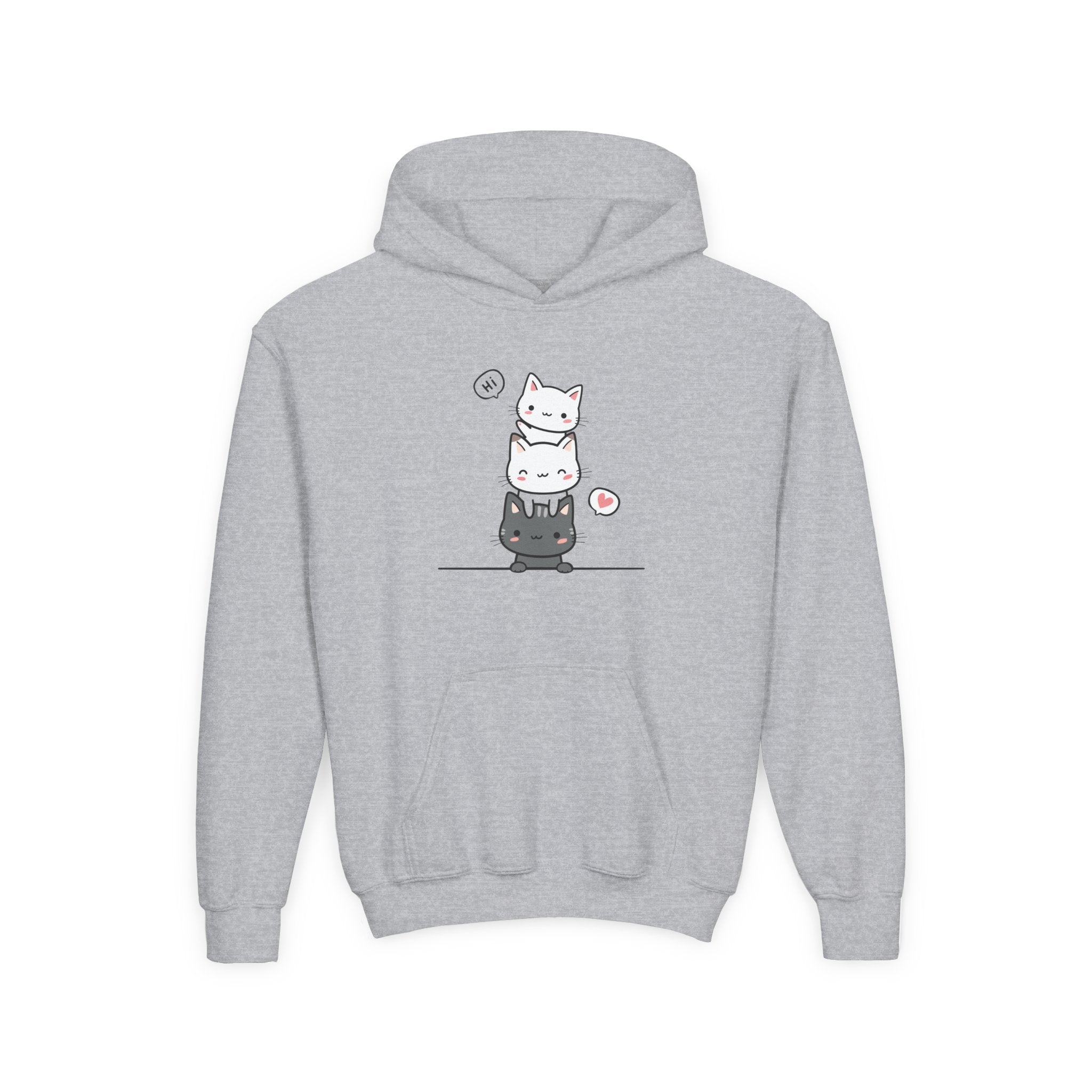 Kids Cute Stacked Cats Hoodie — Adorable Cartoon Kitten Pullover for Children
