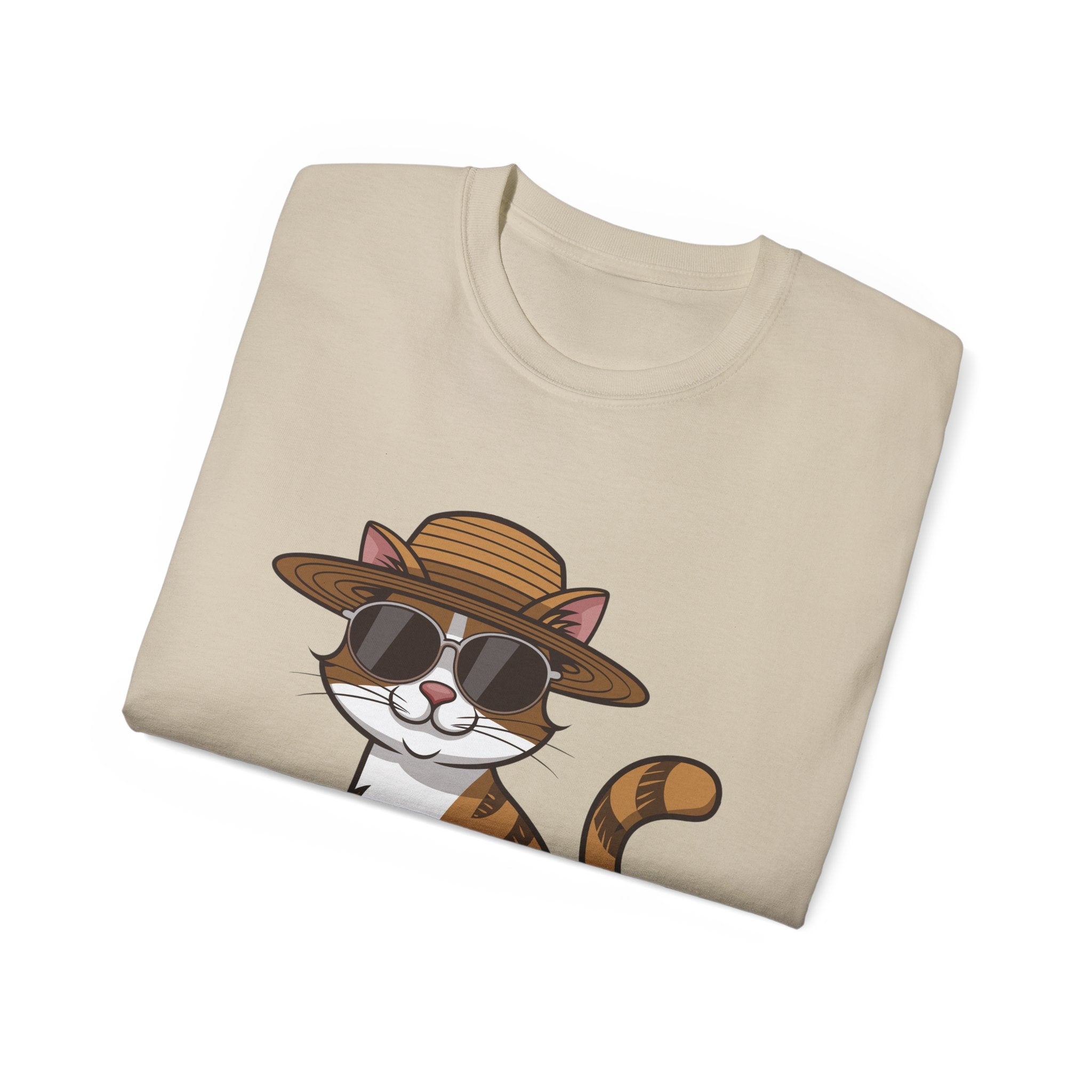 Cool Cat Tee — Sunglasses & Straw Hat Cat Graphic T-Shirt