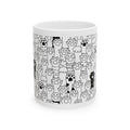 Cat Paw Pattern Ceramic Mug — Cute Black & White Kitty Paws Coffee Cup (11oz, 15oz)