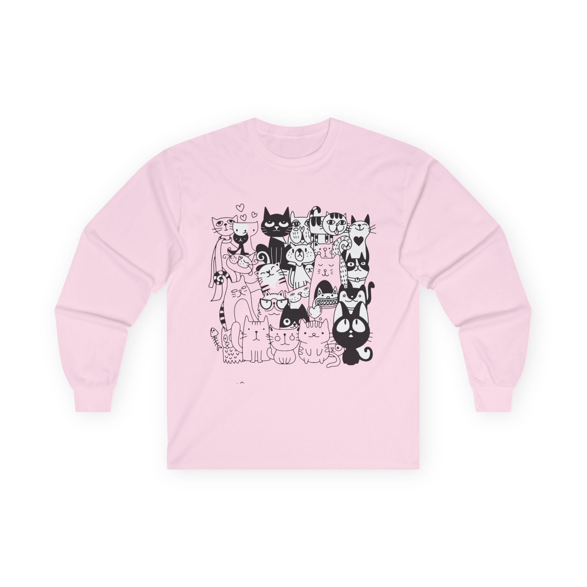 Cats Collage Long Sleeve Tee — Cute Black & White Kitty Pack