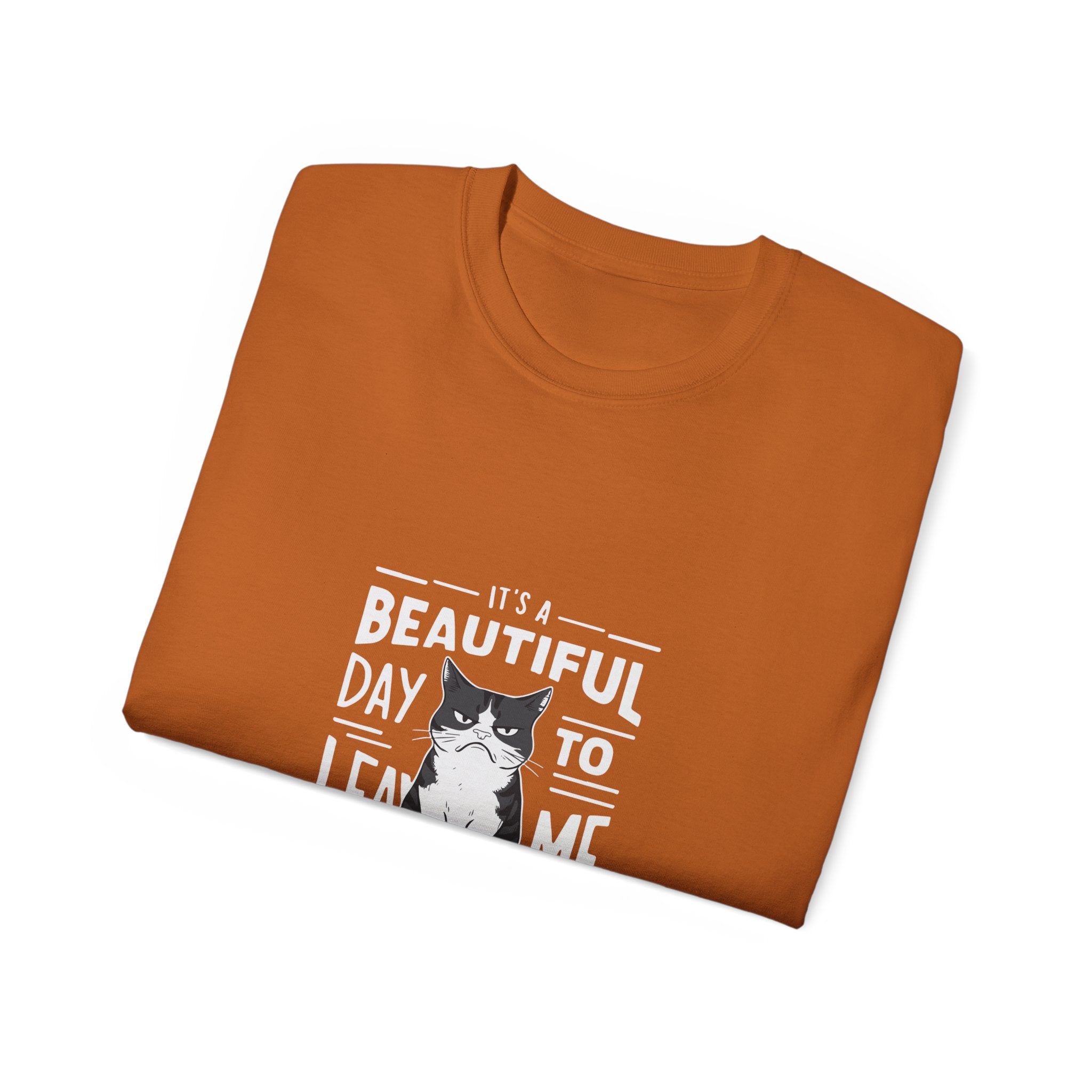 Funny Cat T-Shirt — "It's a Beautiful Day to Leave Me Alone" Graphic Tee